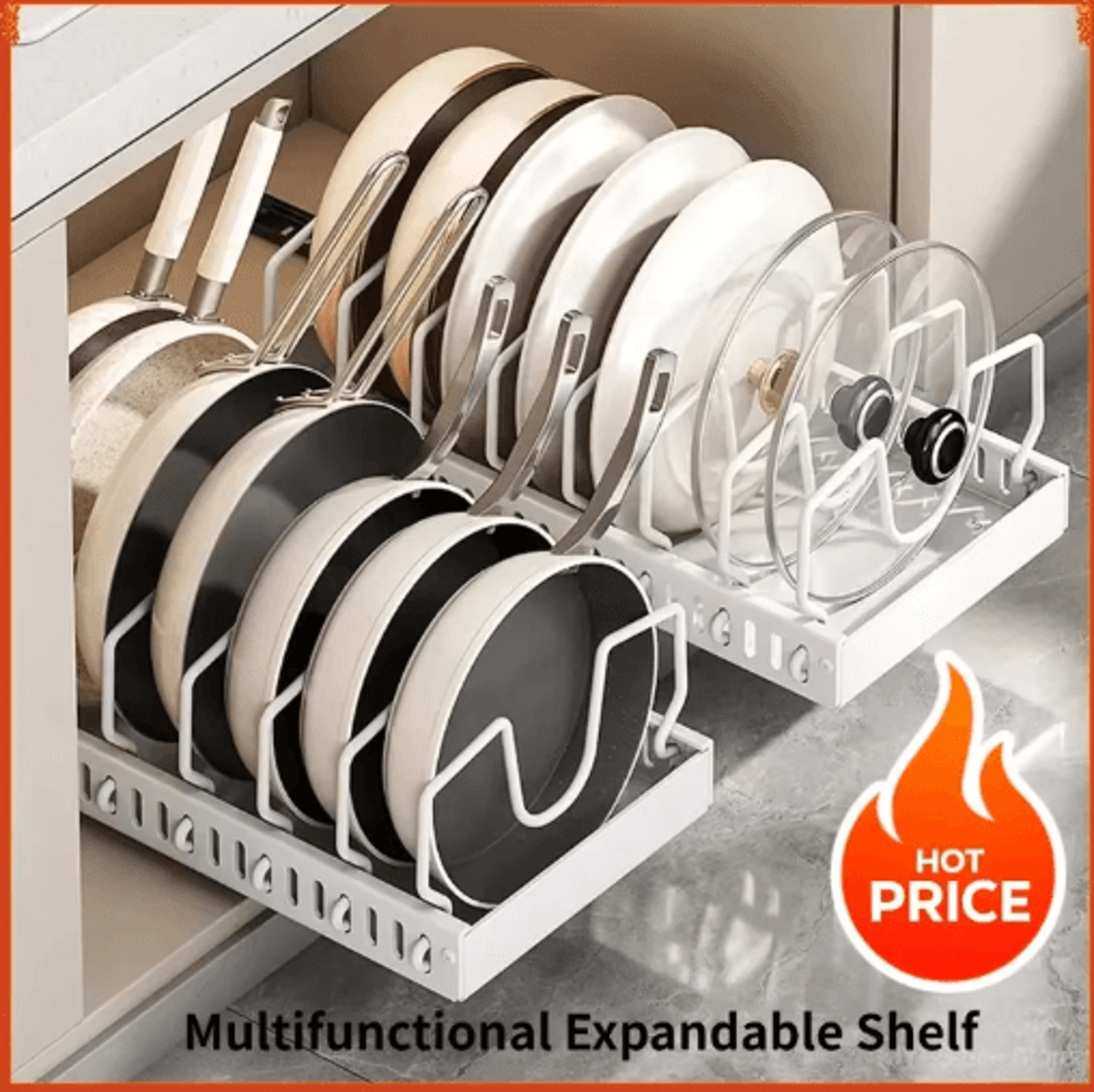 pull-out kitchen organizer for pots, pans & lids – sliding cabinet storage rack
