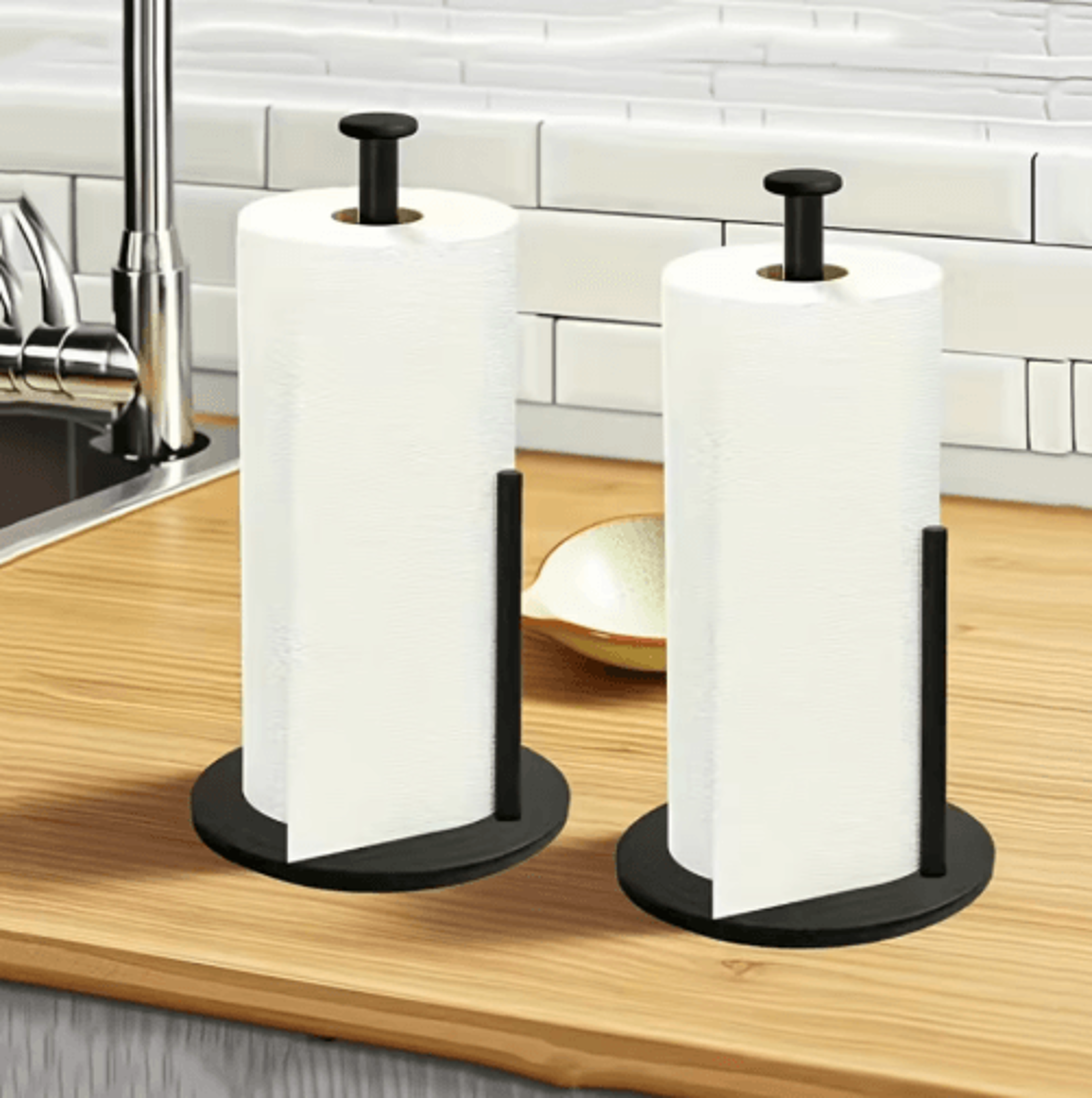 stainless steel kitchen roll holder with weighted base – space-saving countertop paper towel stand