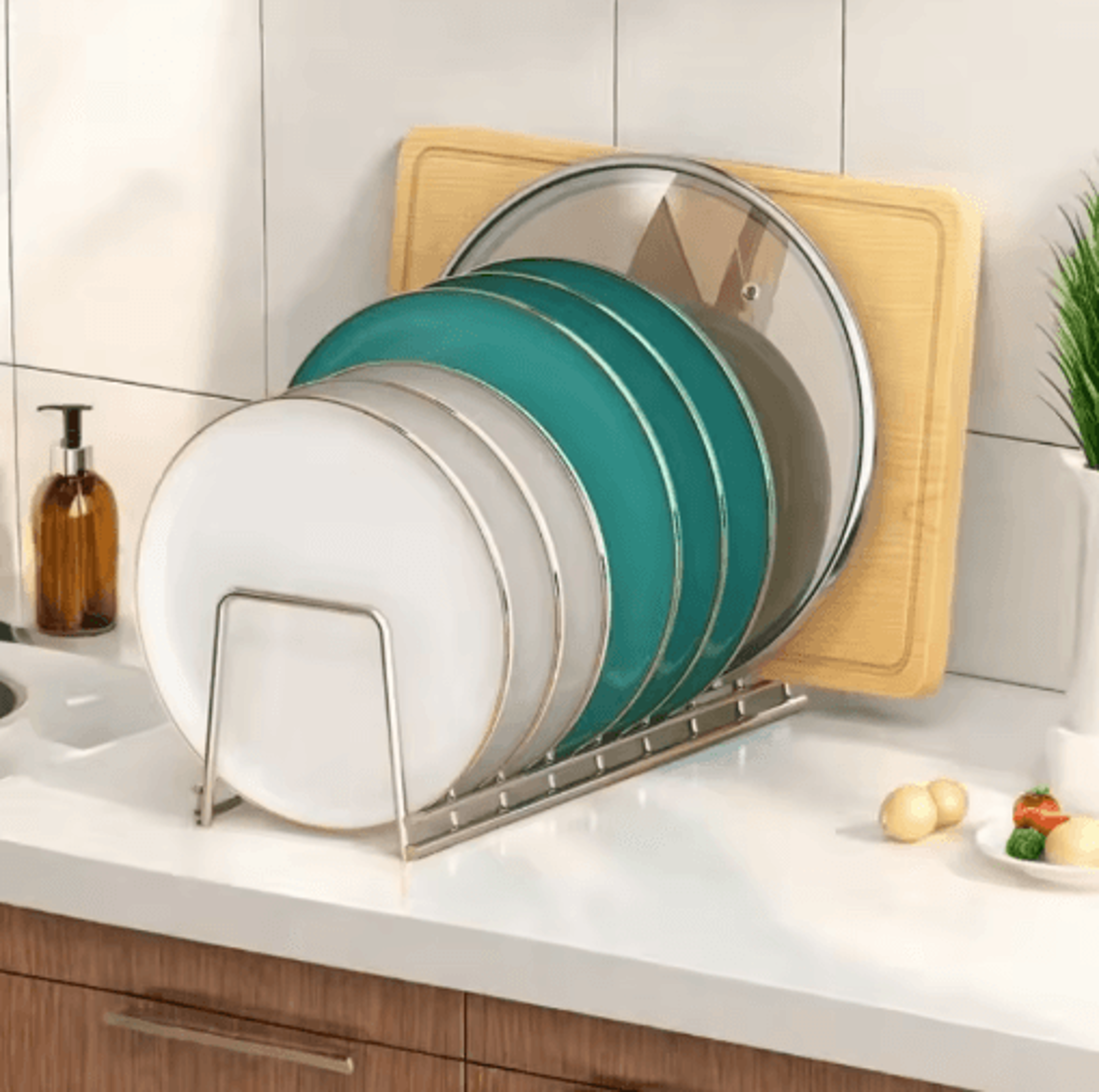 expandable dish drying rack with drip tray – compact kitchen plate organizer