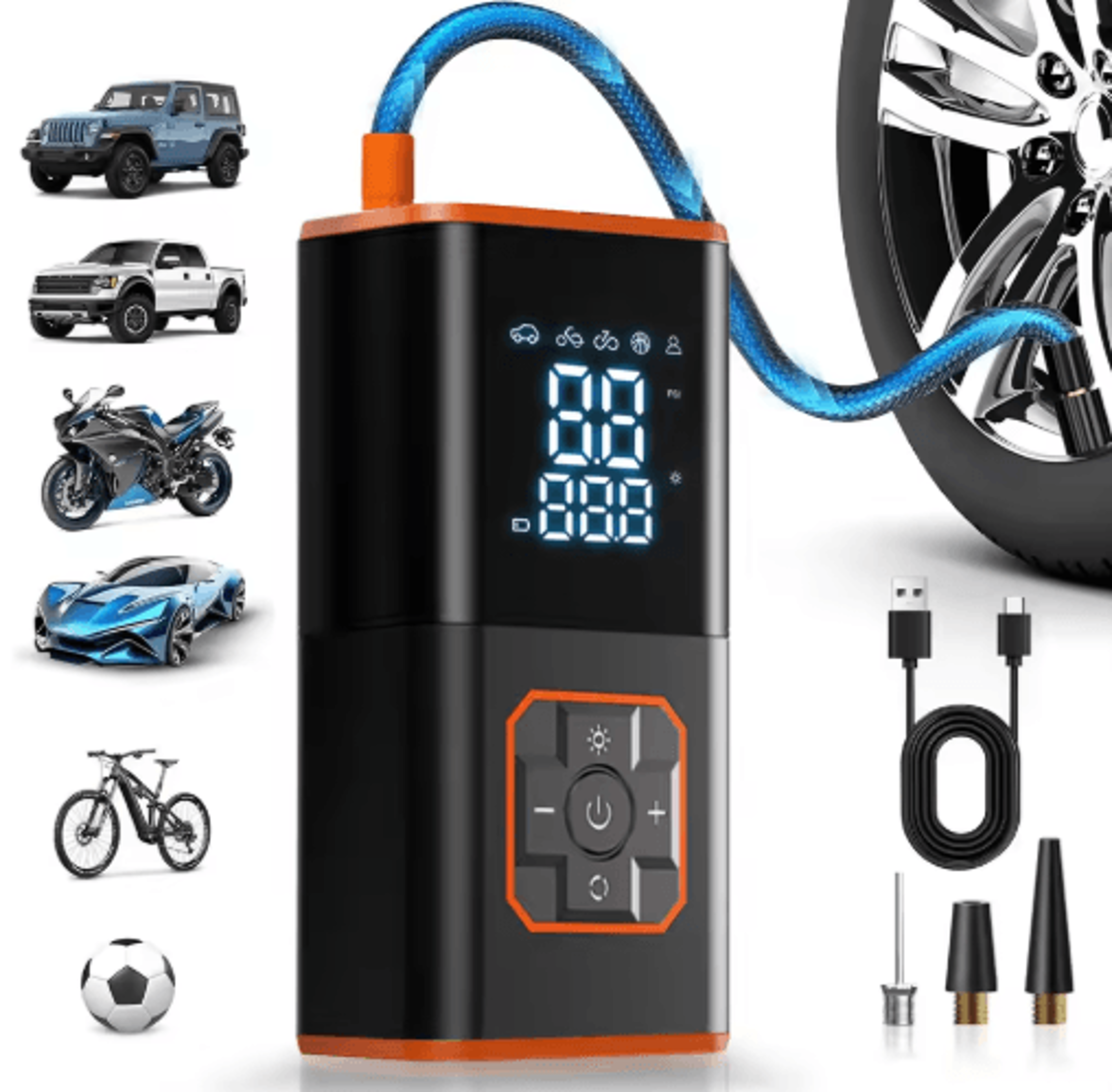 portable abs air compressor – electric car tire inflator for car, bike & motorcycle