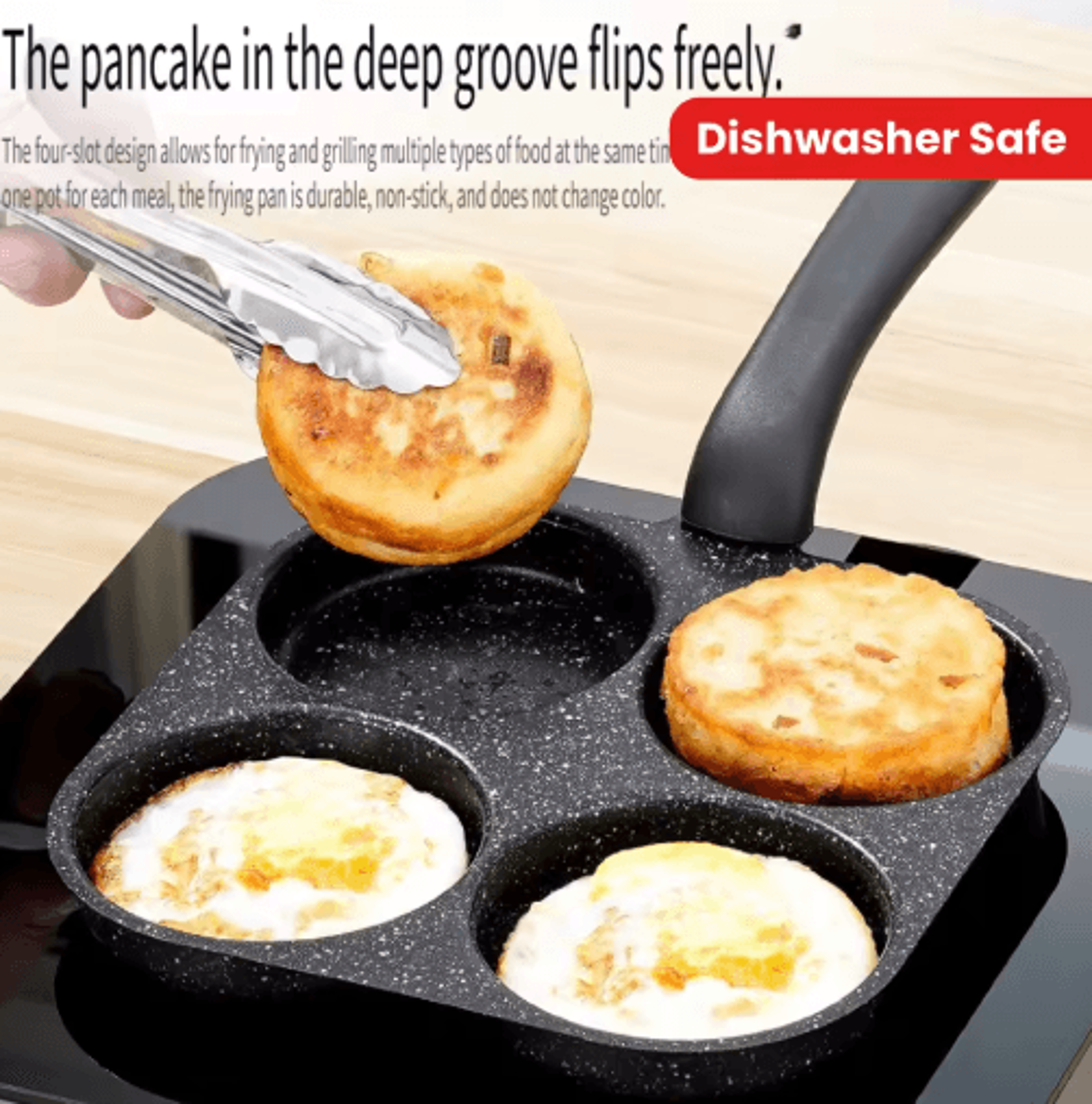 4-hole non-stick omelette pan – multi-section breakfast egg frying pan