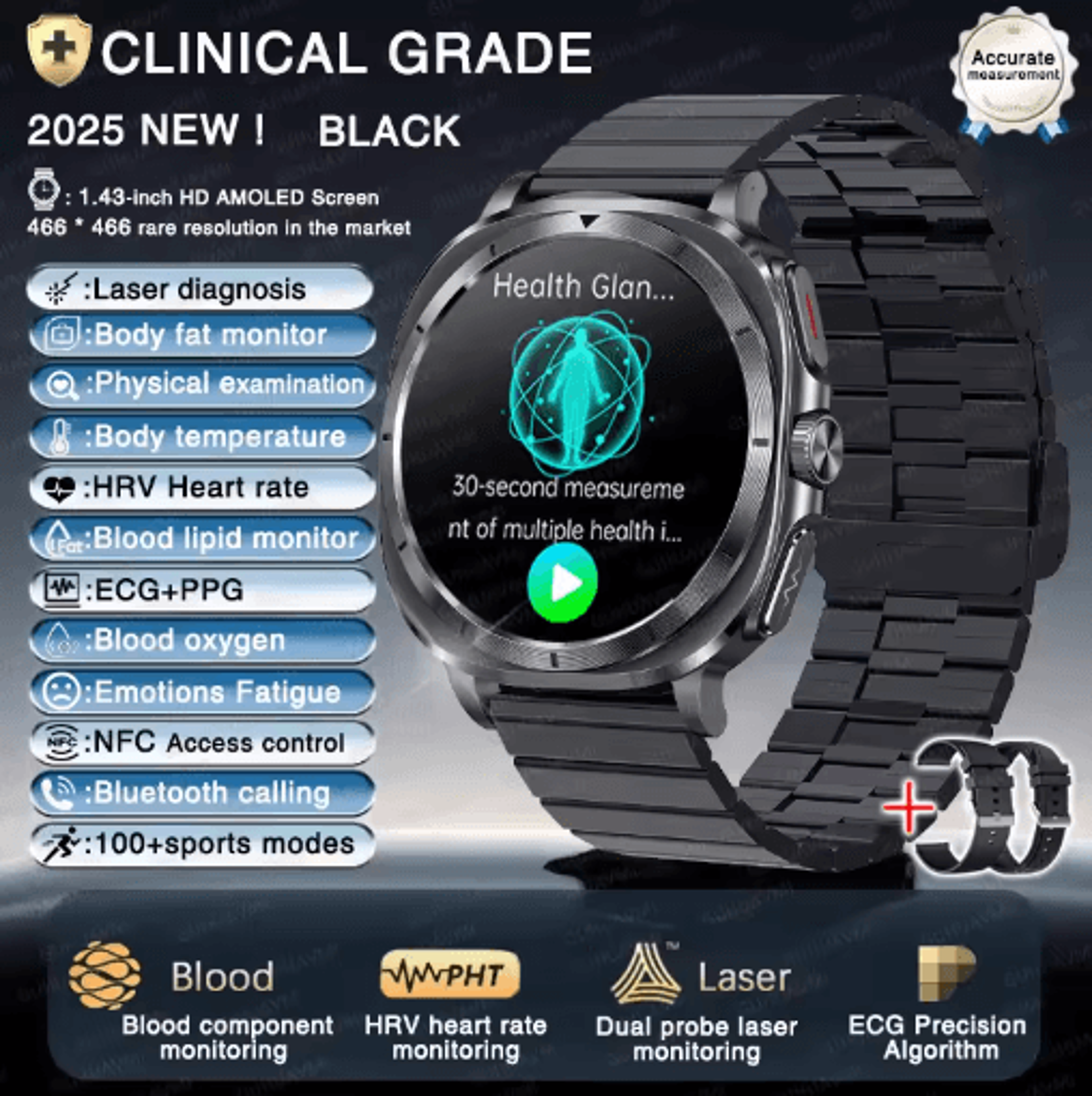 biotrack ai health smartwatch ecg ppg blood pressure & full body analysis watch