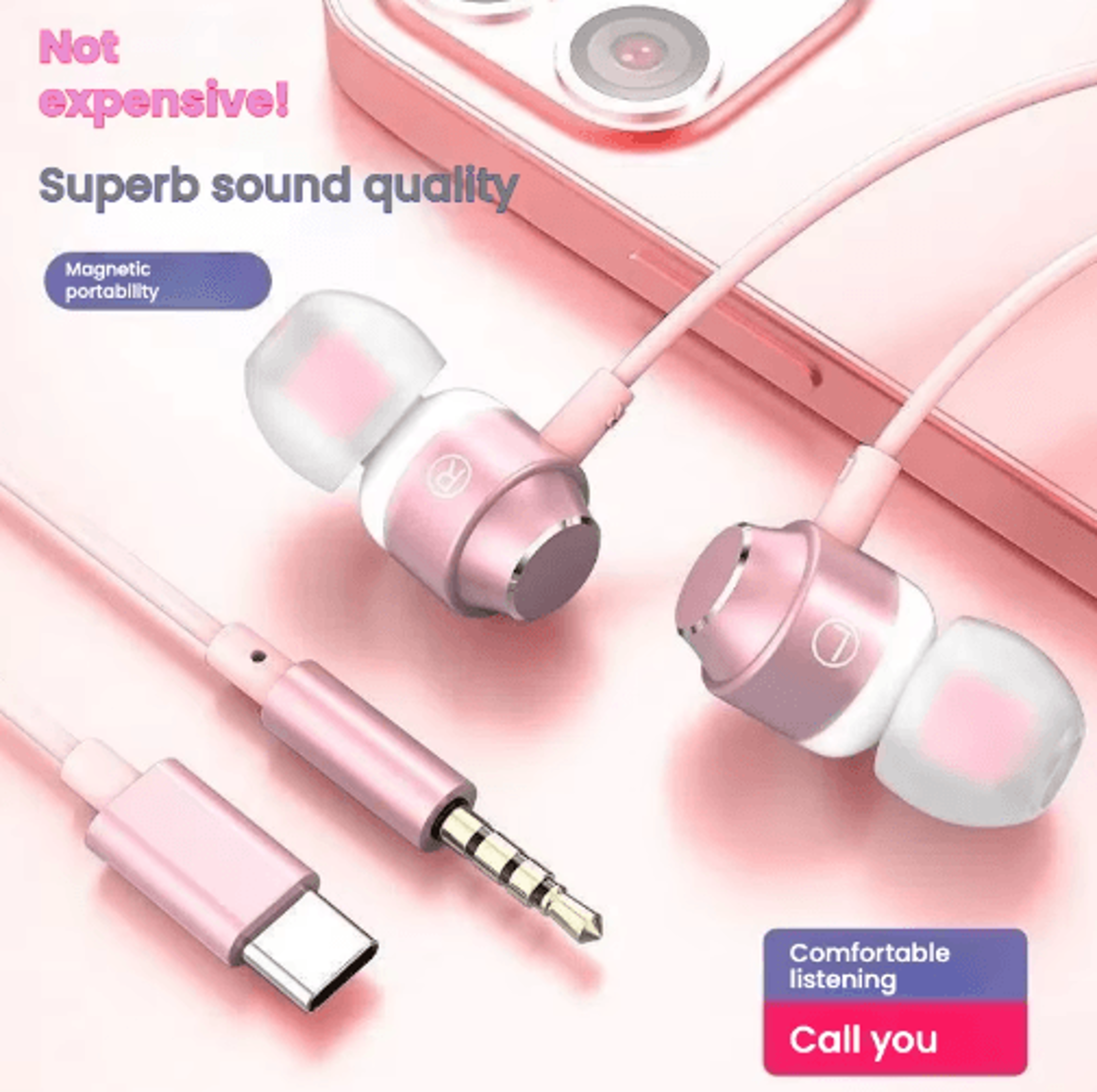premium usb-c wired earbuds – 1.2m type c headphones with digital chip for android & ios