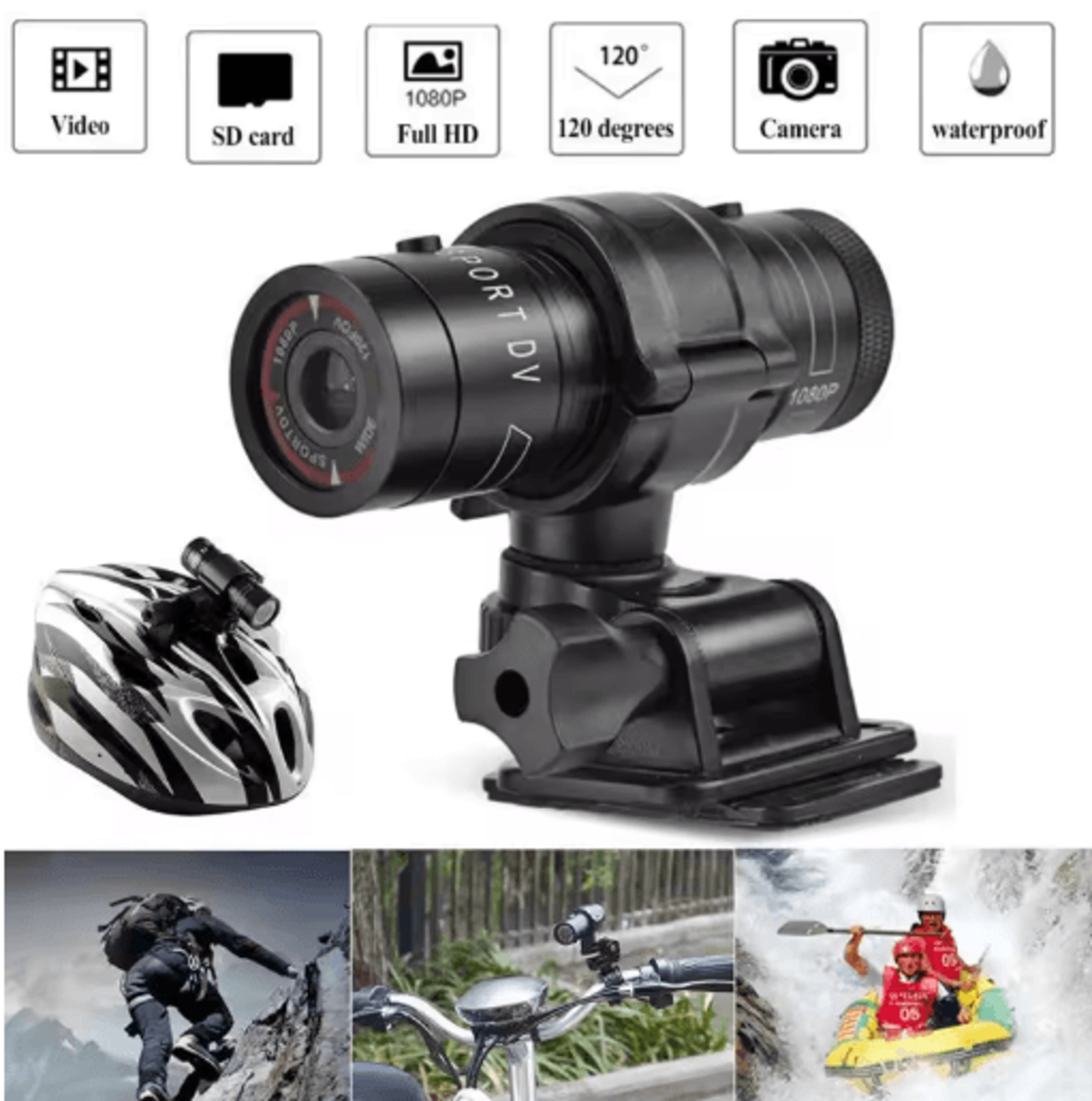 mini 1080p action camera with flashlight – waterproof helmet cam for bike & motorcycle recording