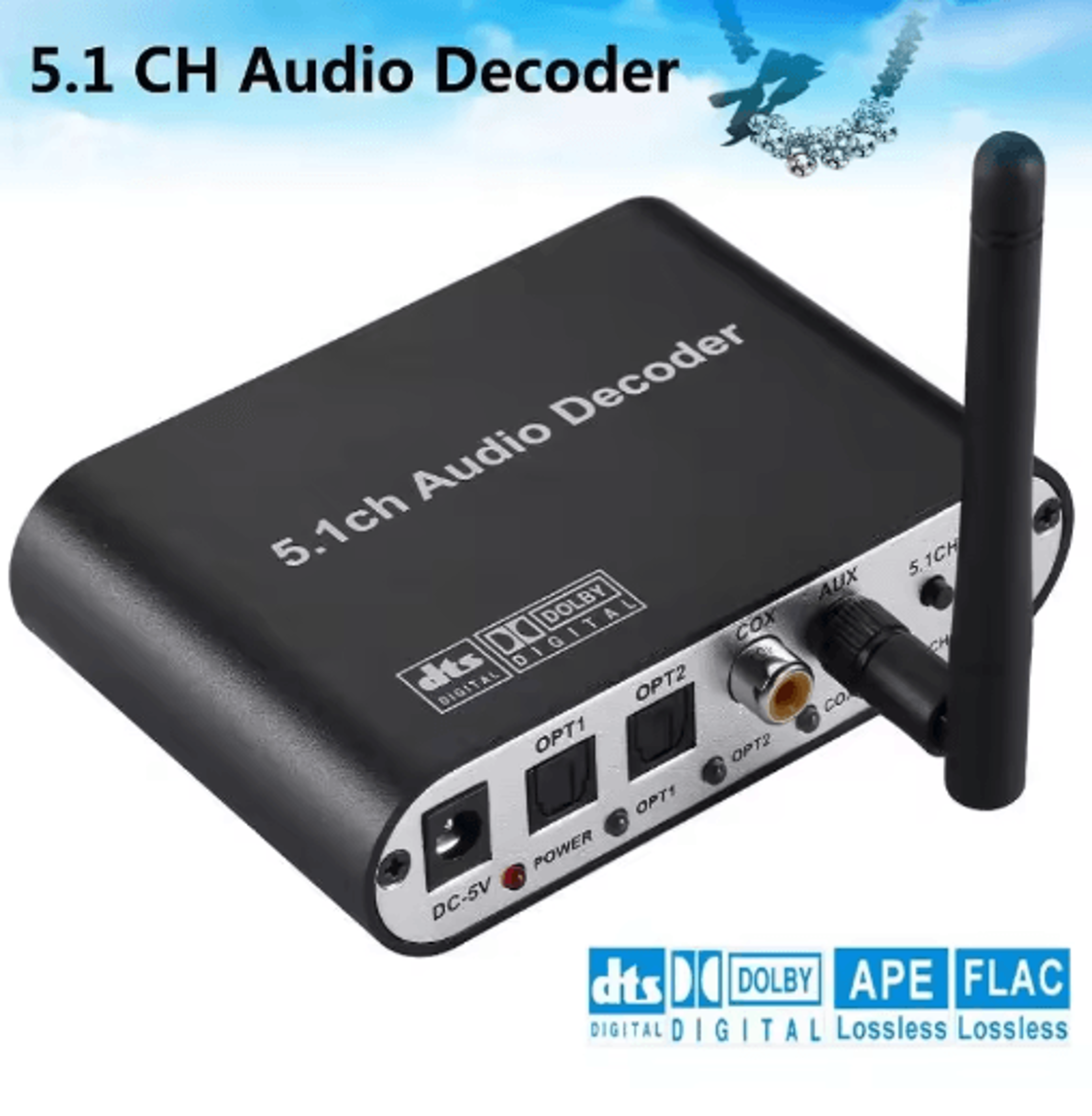 digital 5.1 audio decoder converter – dolby dts to analog surround sound adapter for home theater
