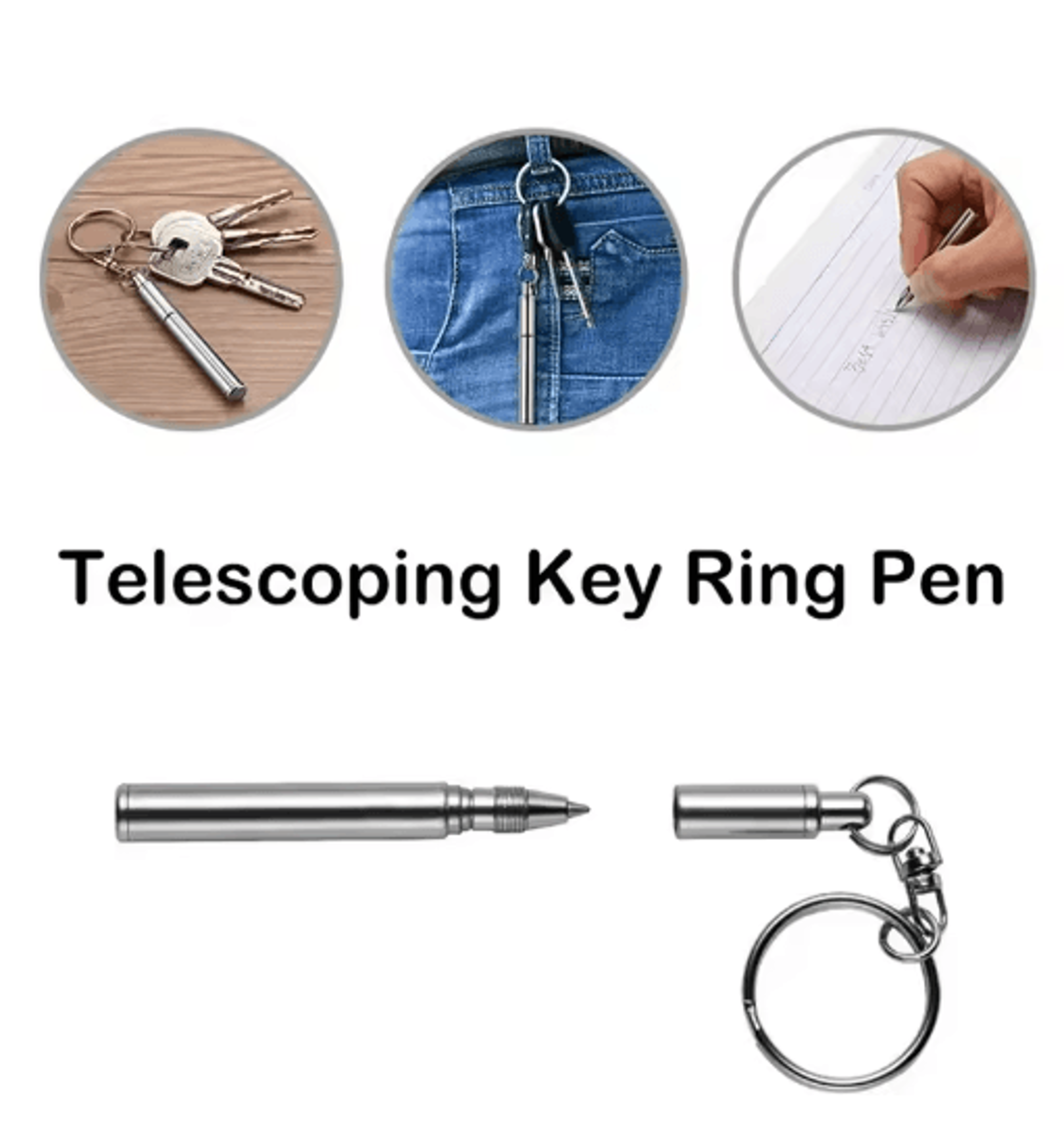 mini stainless steel telescopic keychain ballpoint pen