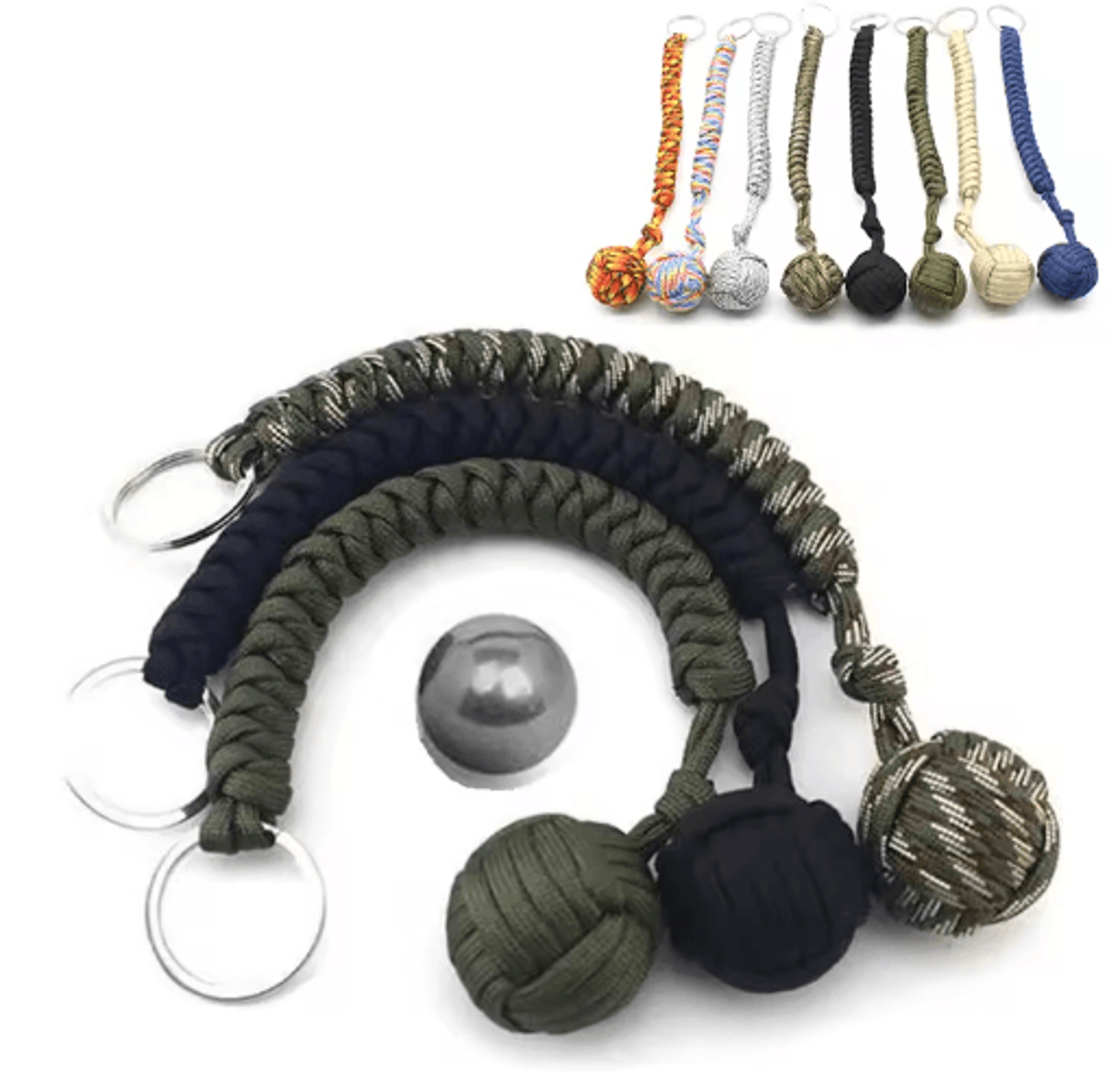 outdoor monkey fist steel ball survival keychain with lanyard