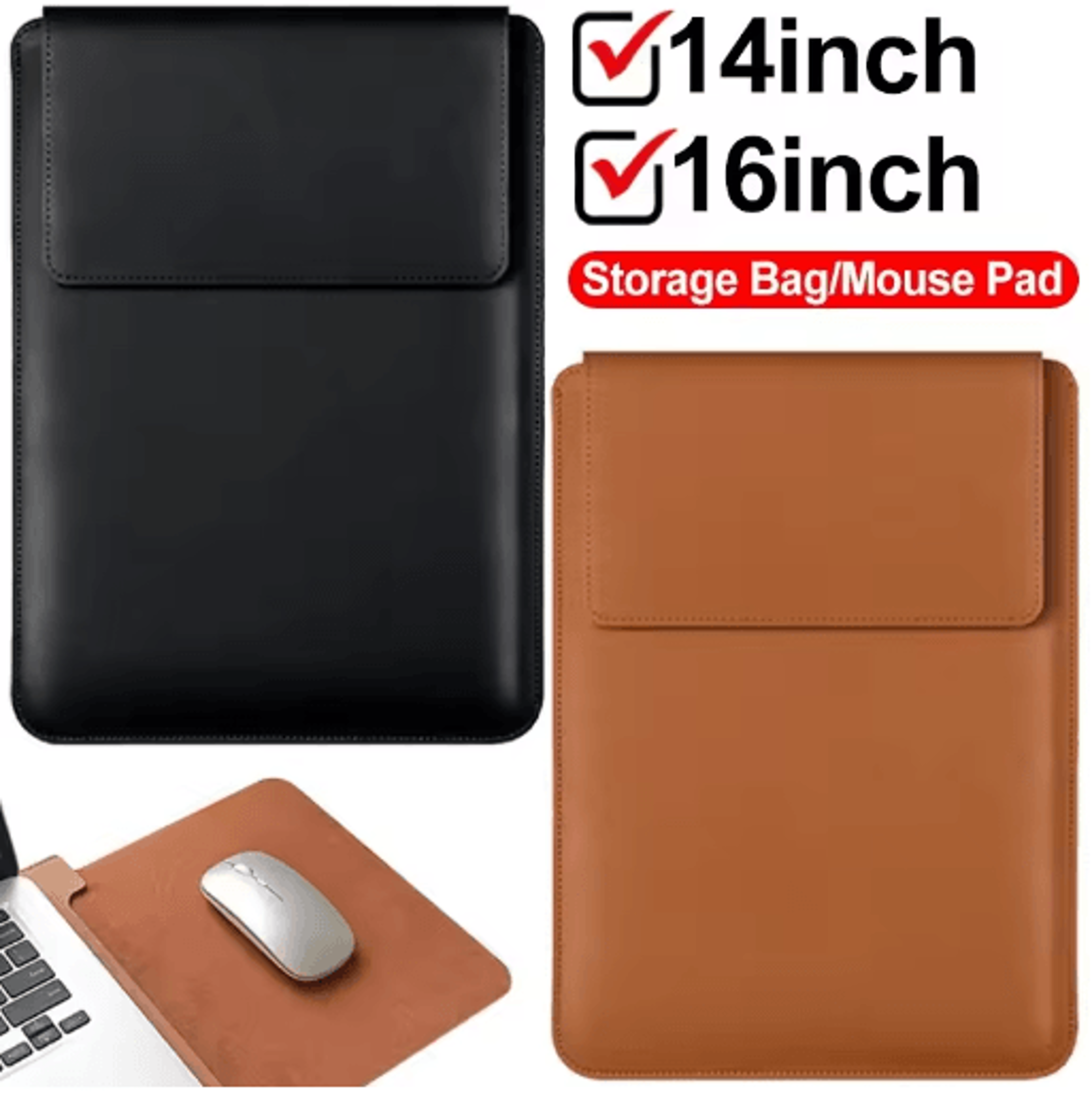 premium pu leather laptop sleeve case for macbook & laptops 14–16 inch
