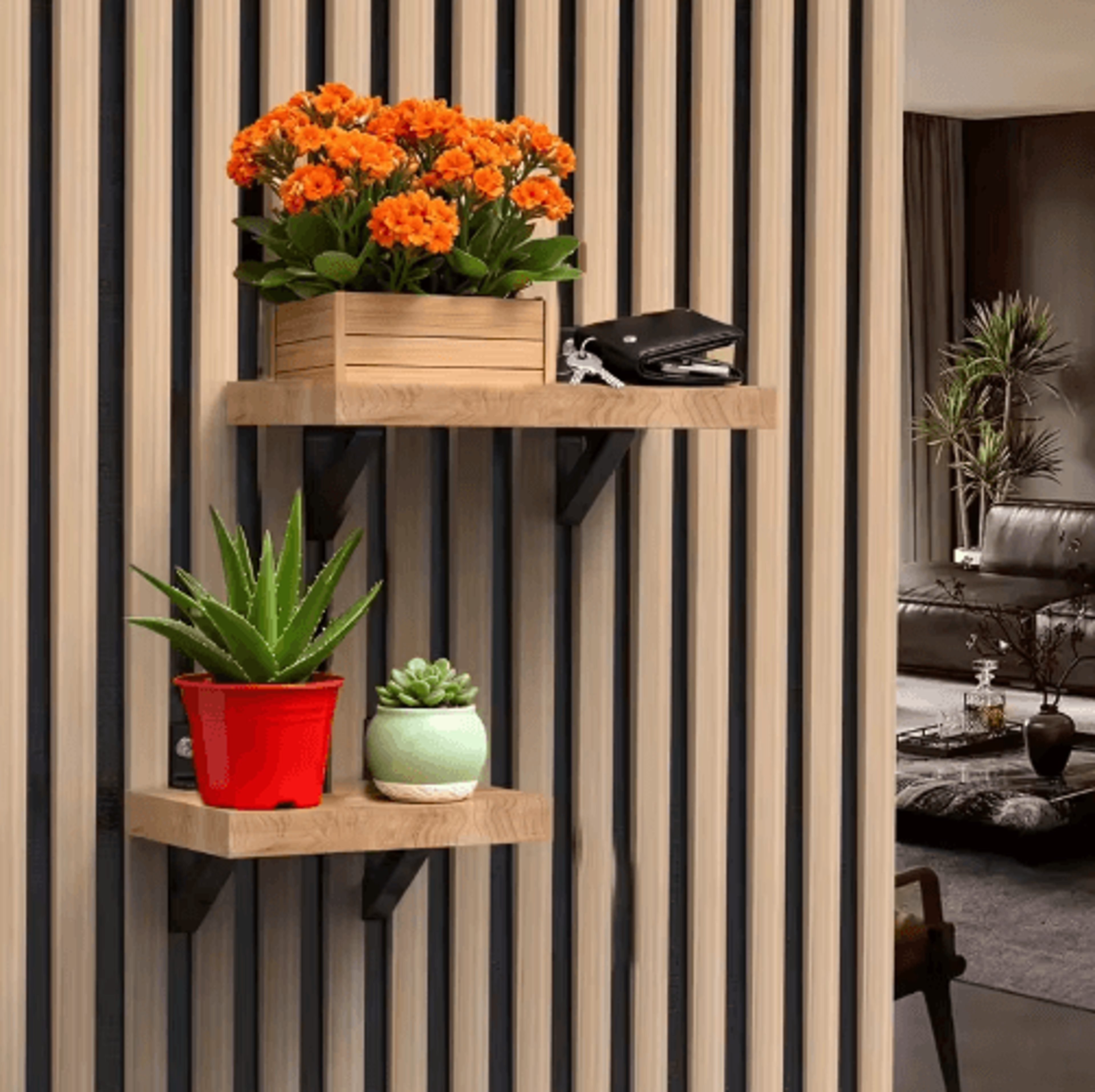 2pcs drill-free acoustic panel brackets for shelves & plant display
