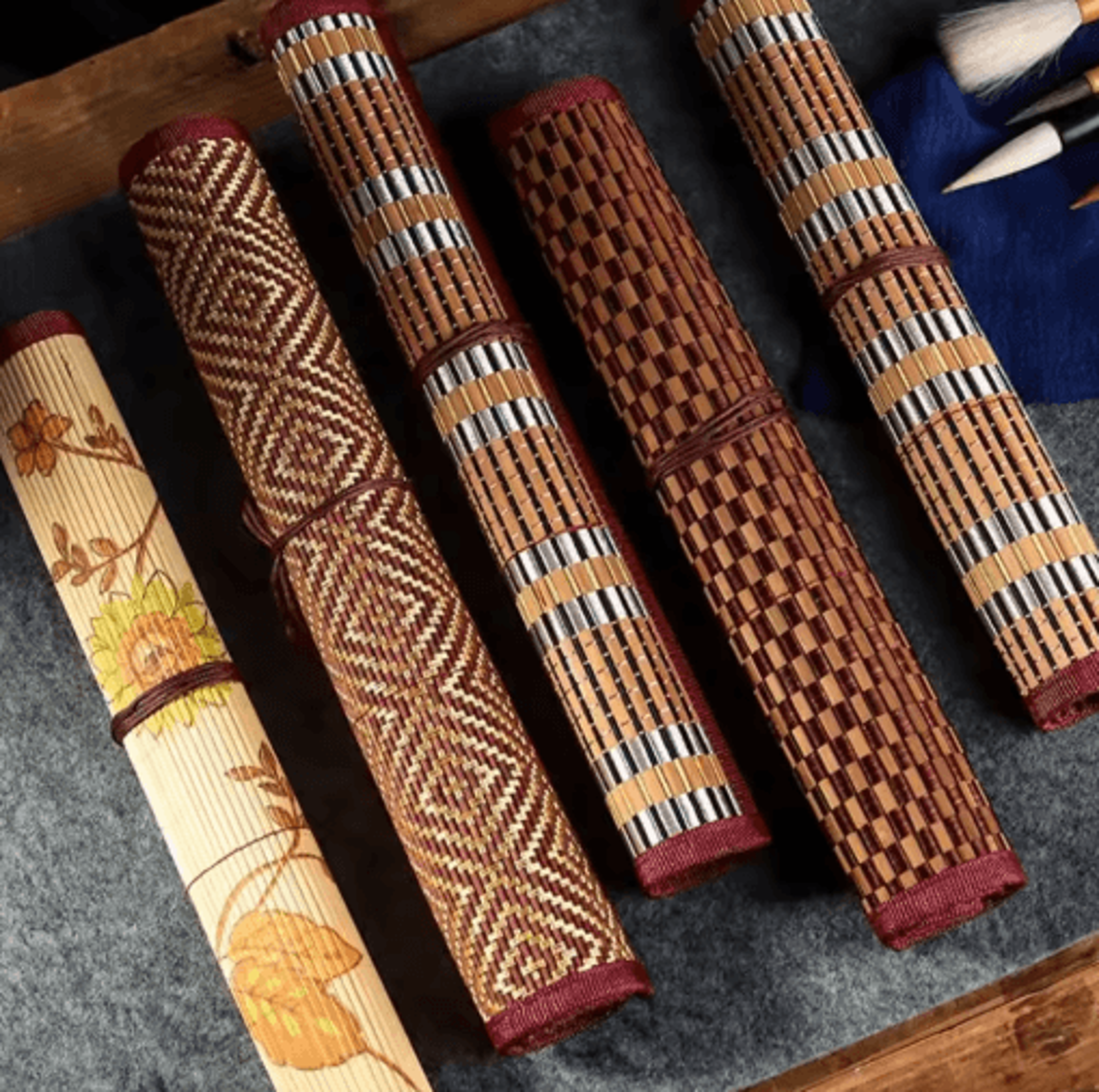bamboo roll-up brush holder for calligraphy & art supplies