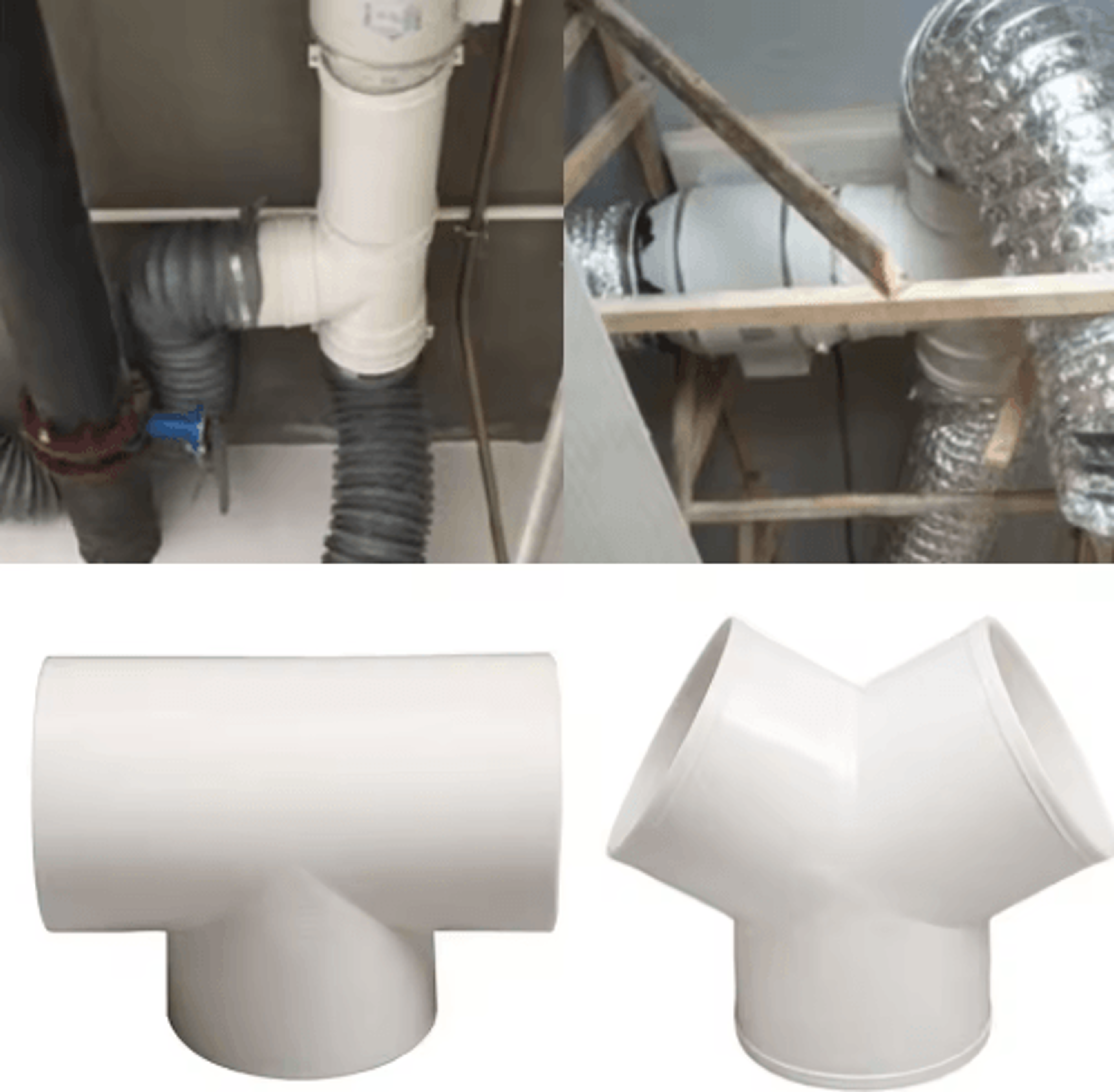 pvc 3-way duct connector for ventilation & exhaust pipe systems