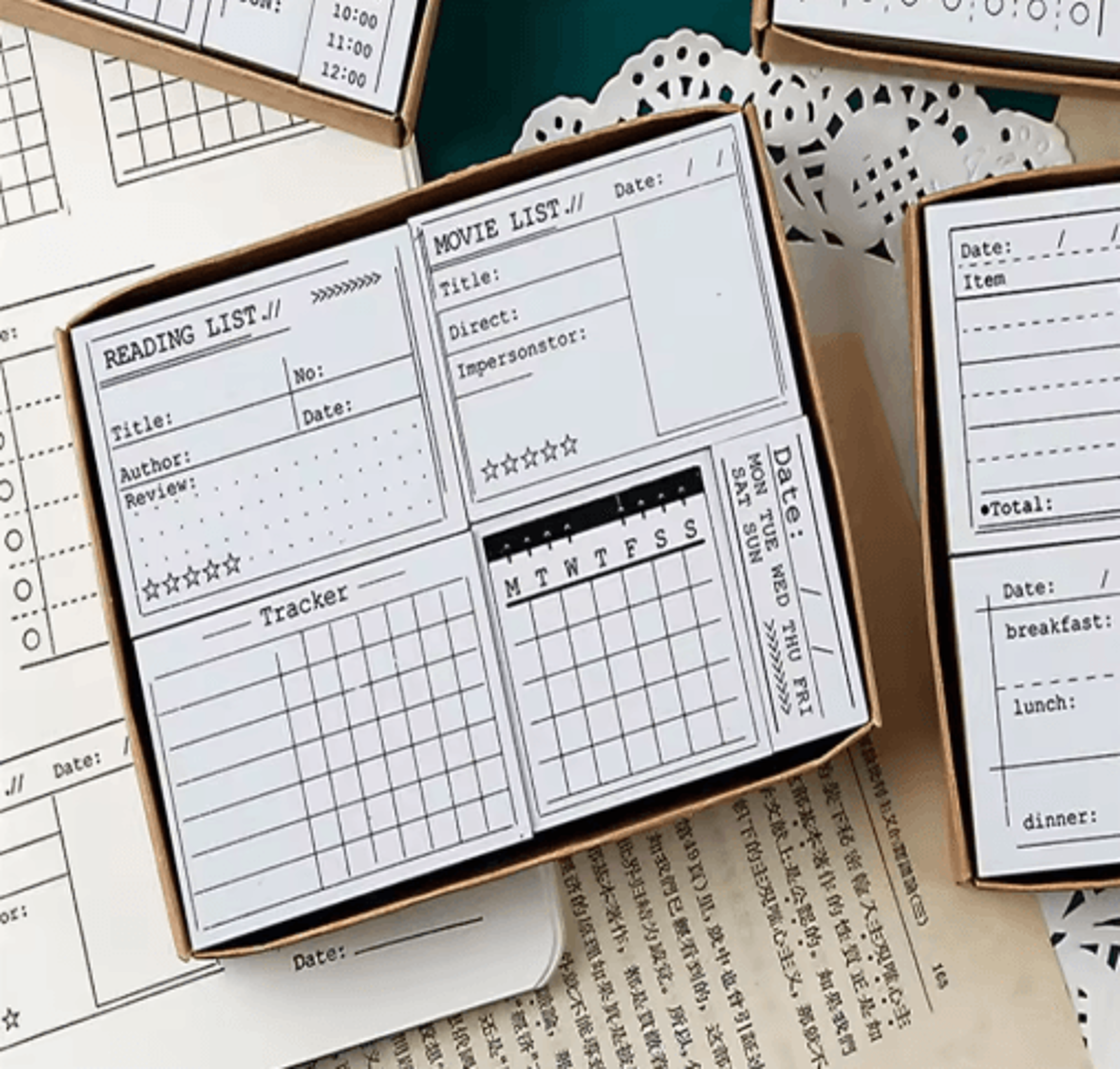 wooden journal stamp set for scrapbooking, planning & daily to-do lists