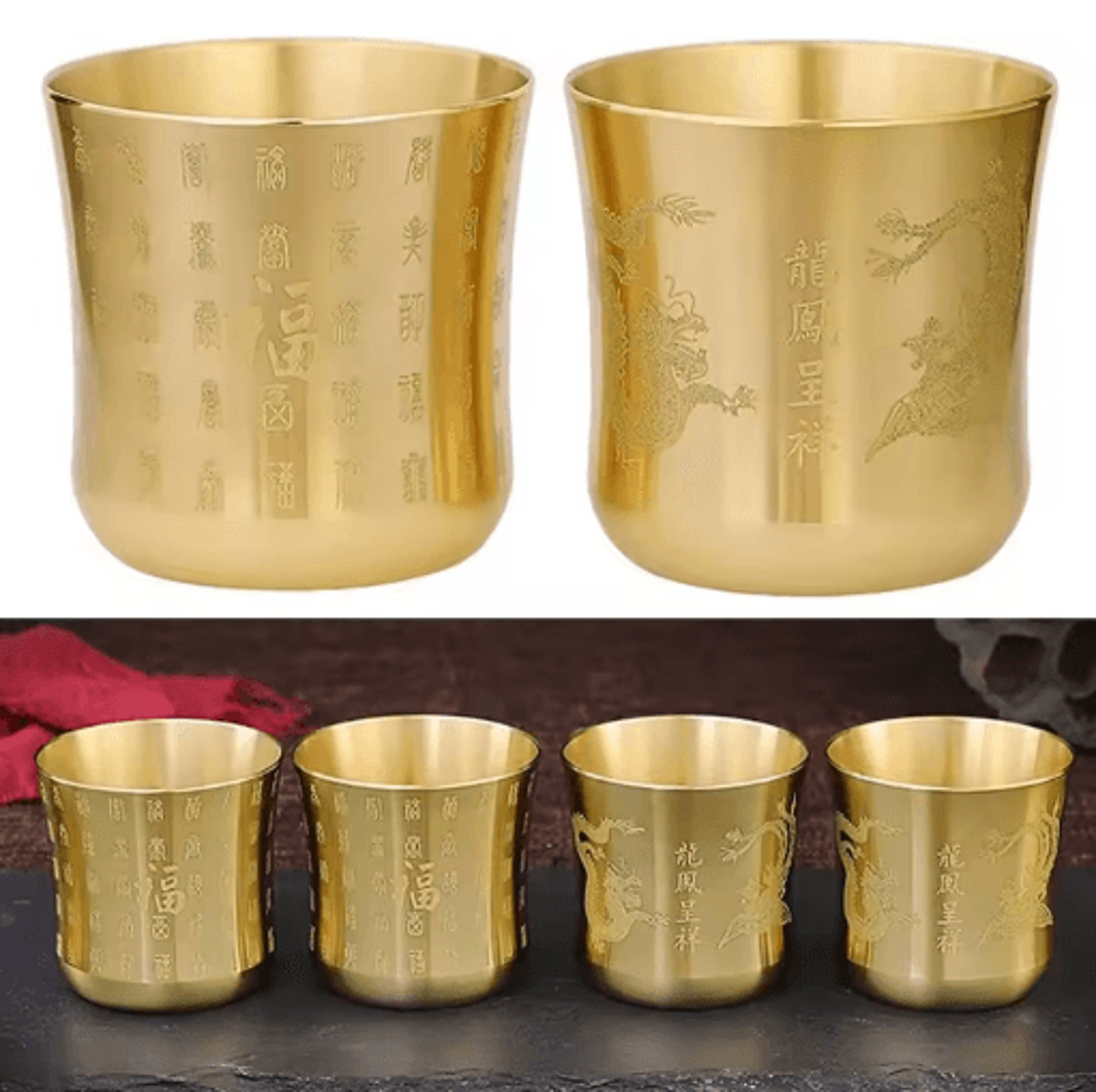 brass wealth attraction tea cup with polished auspicious design