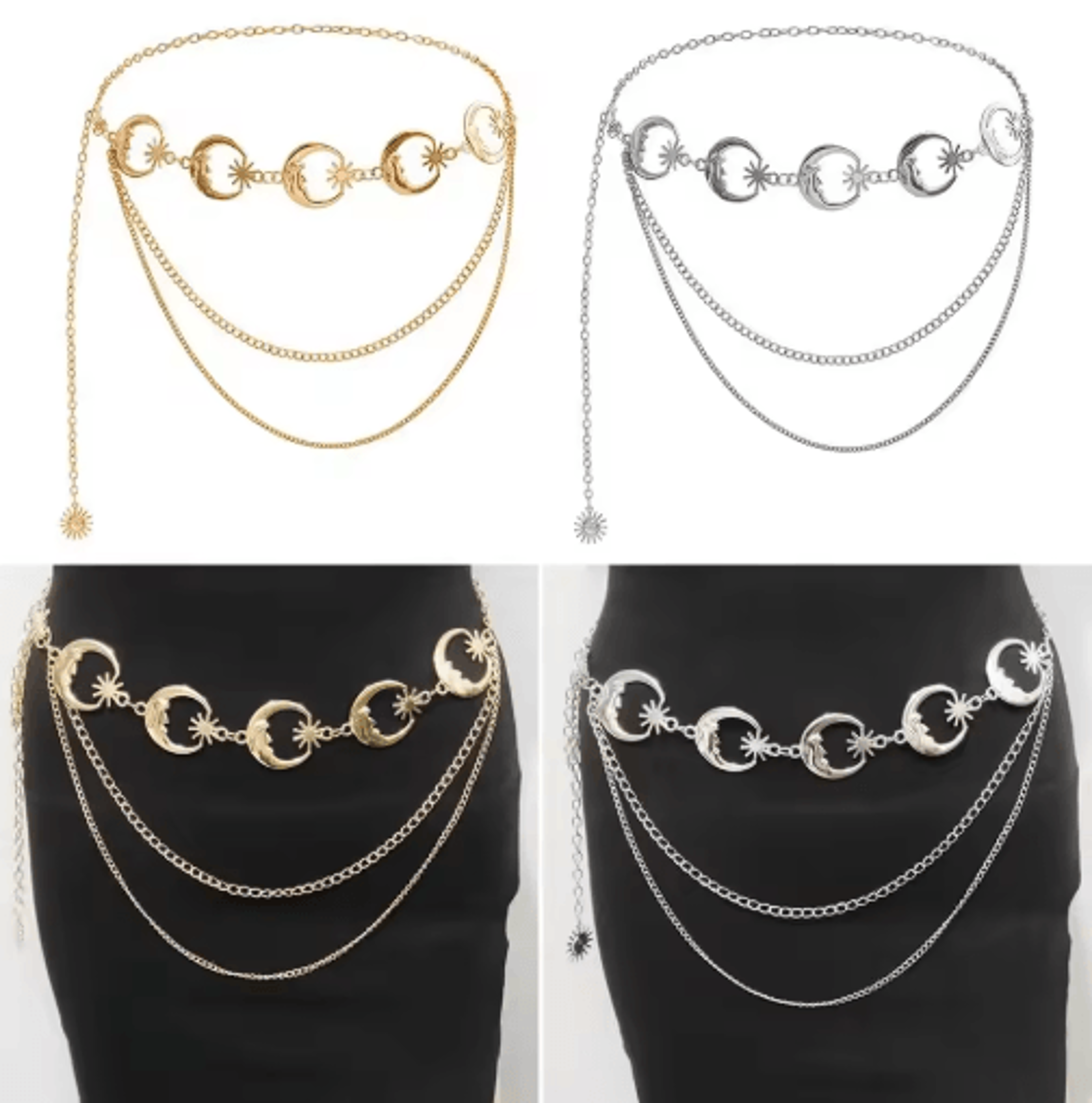 vintage moon layered waist chain belt for womens dresses & streetwear