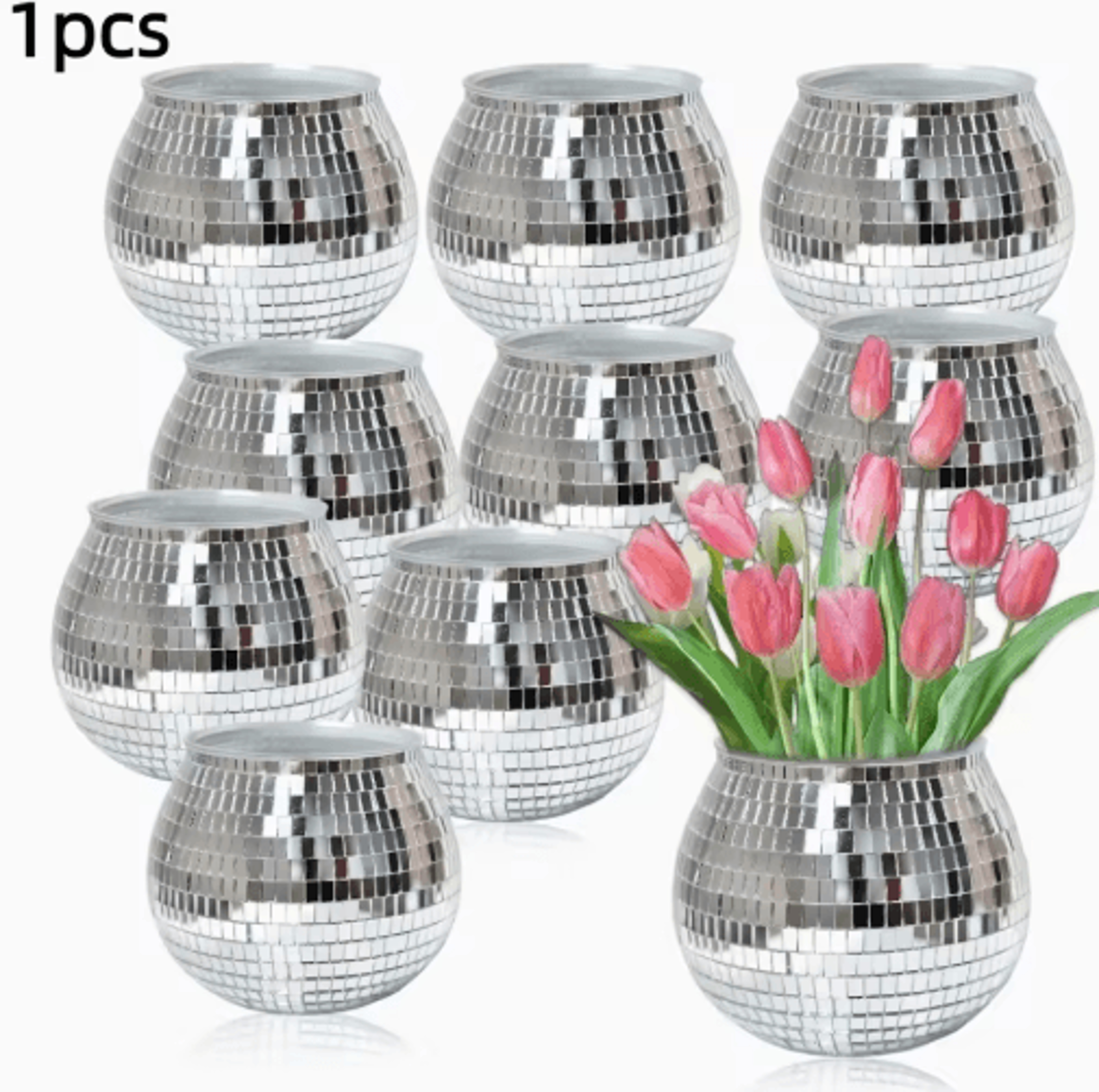 disco ball flower pot mirror vase for stylish home decor