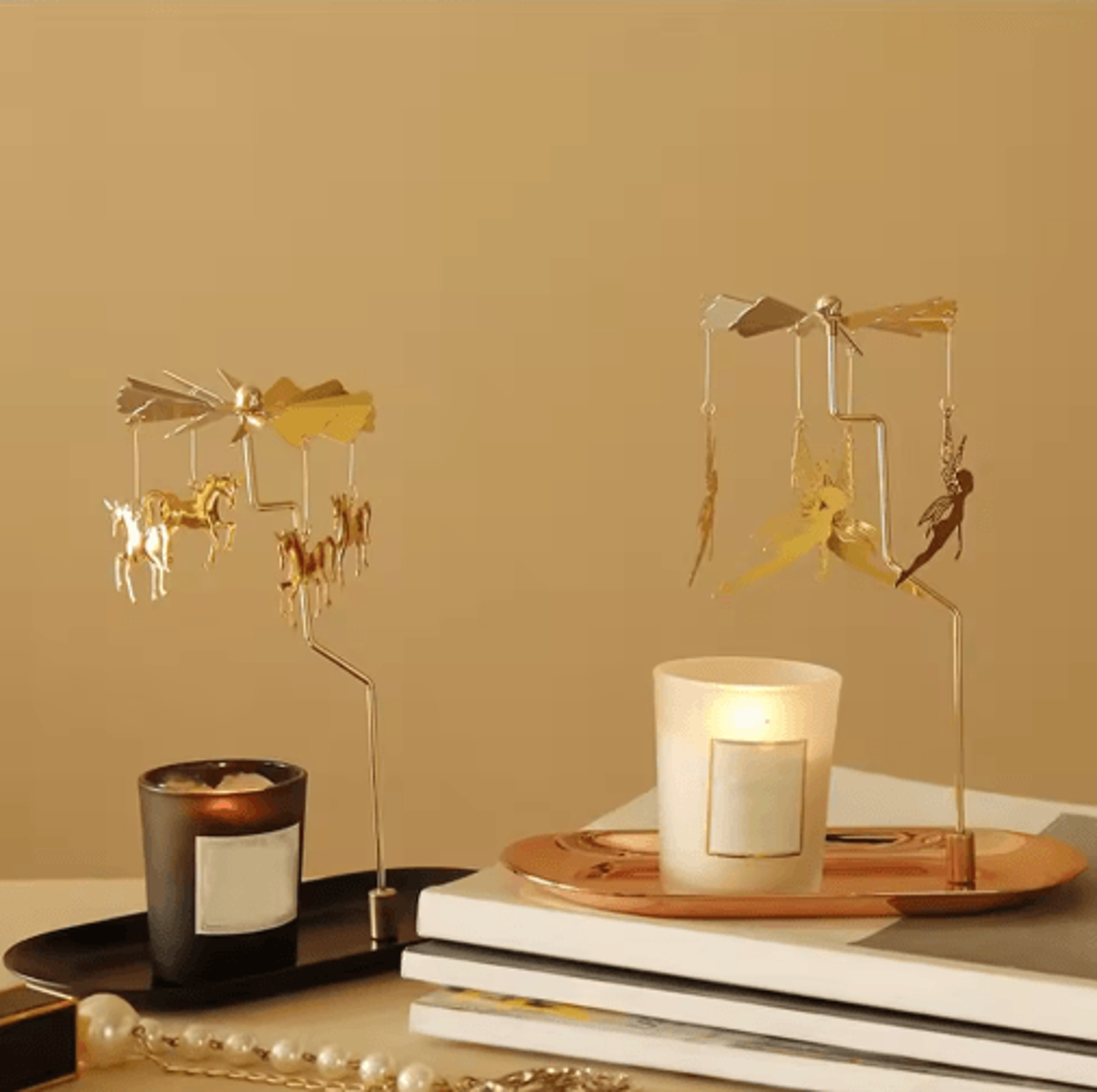 rotating gold tealight candle holder for romantic home & wedding decor