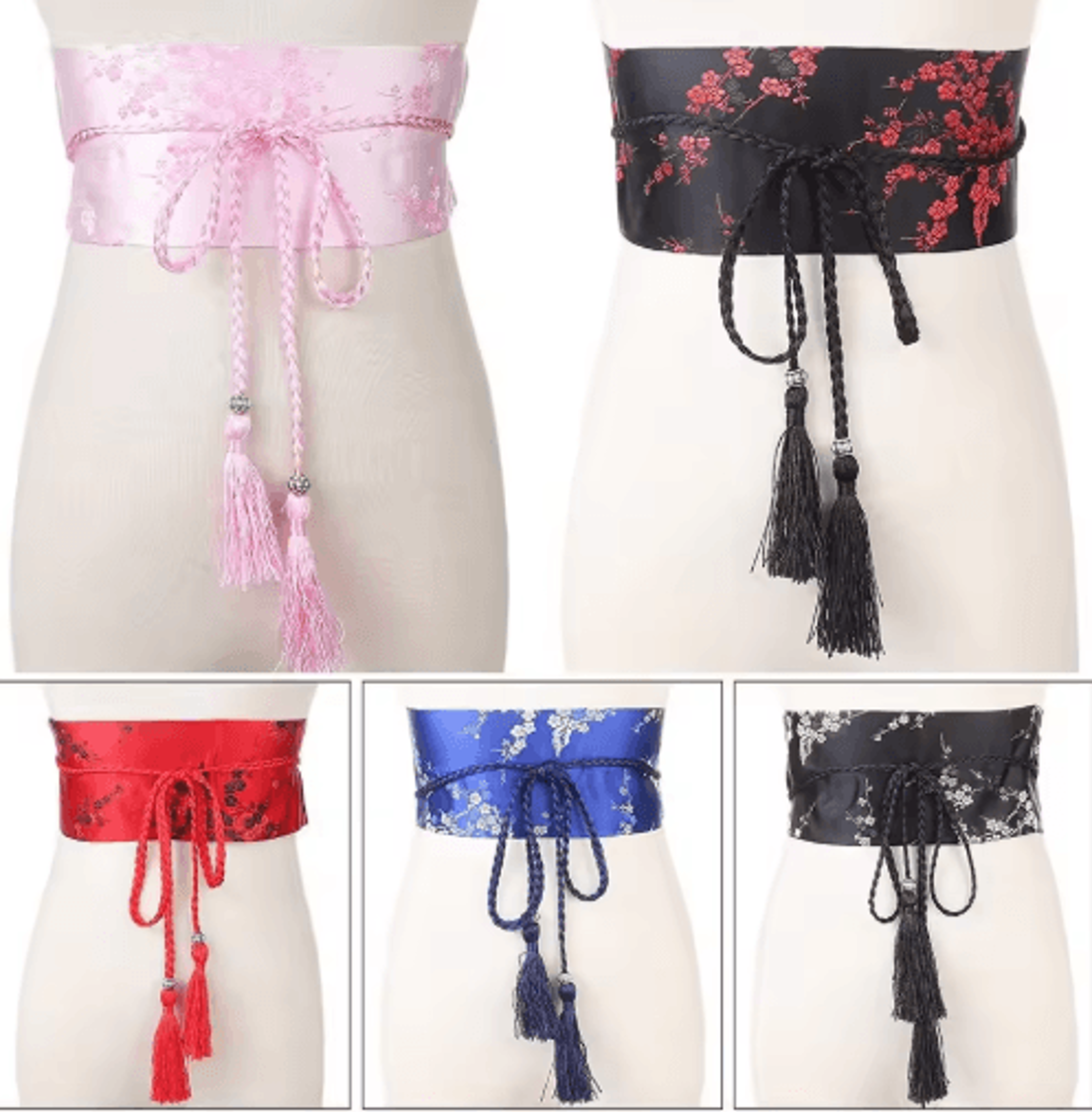 vintage floral kimono waist belt with satin bow design