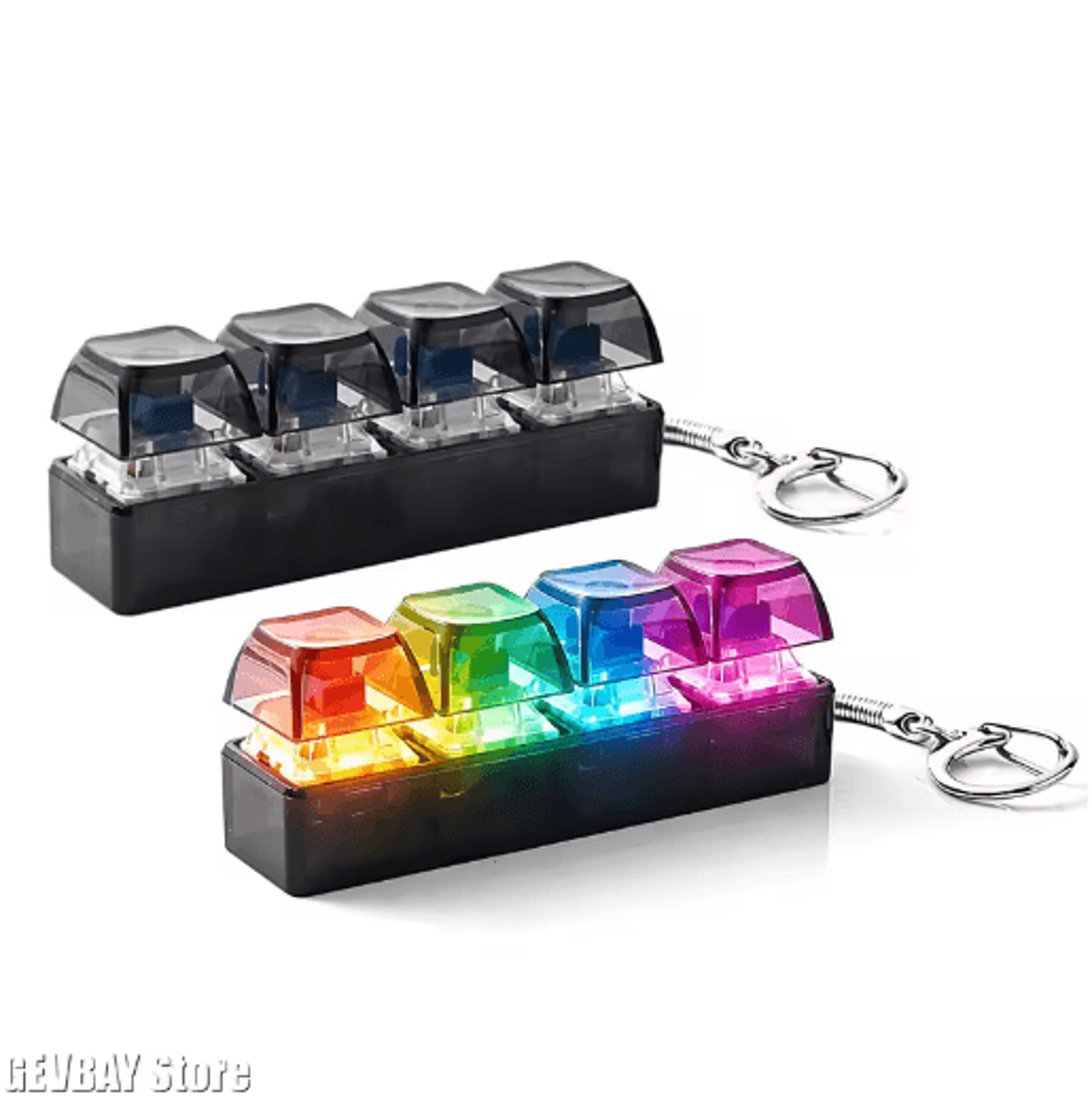 rgb keyboard fidget keychain with clicky 4 button stress relief design