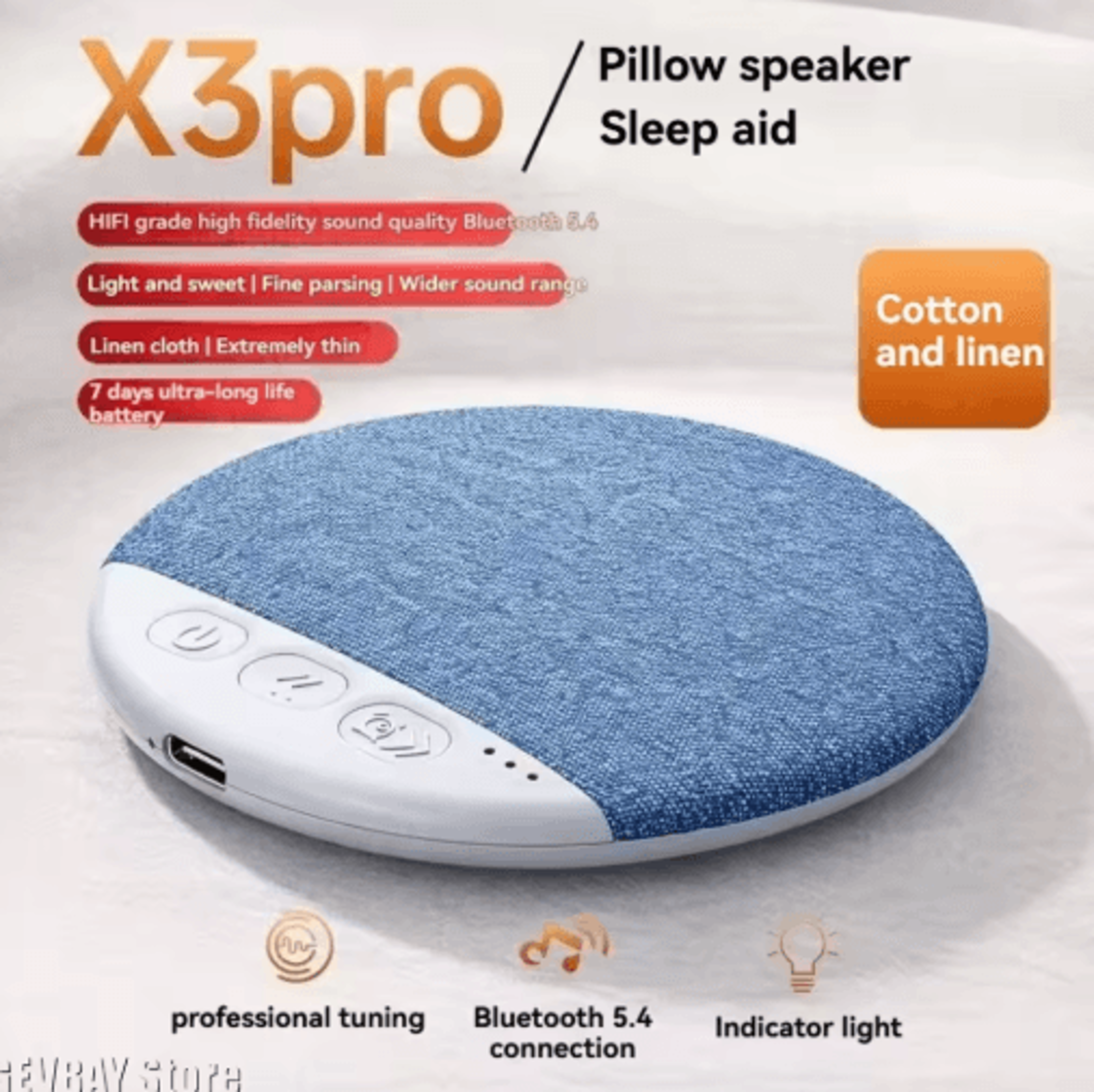 x3pro bluetooth pillow speaker with white noise & hifi stereo sound