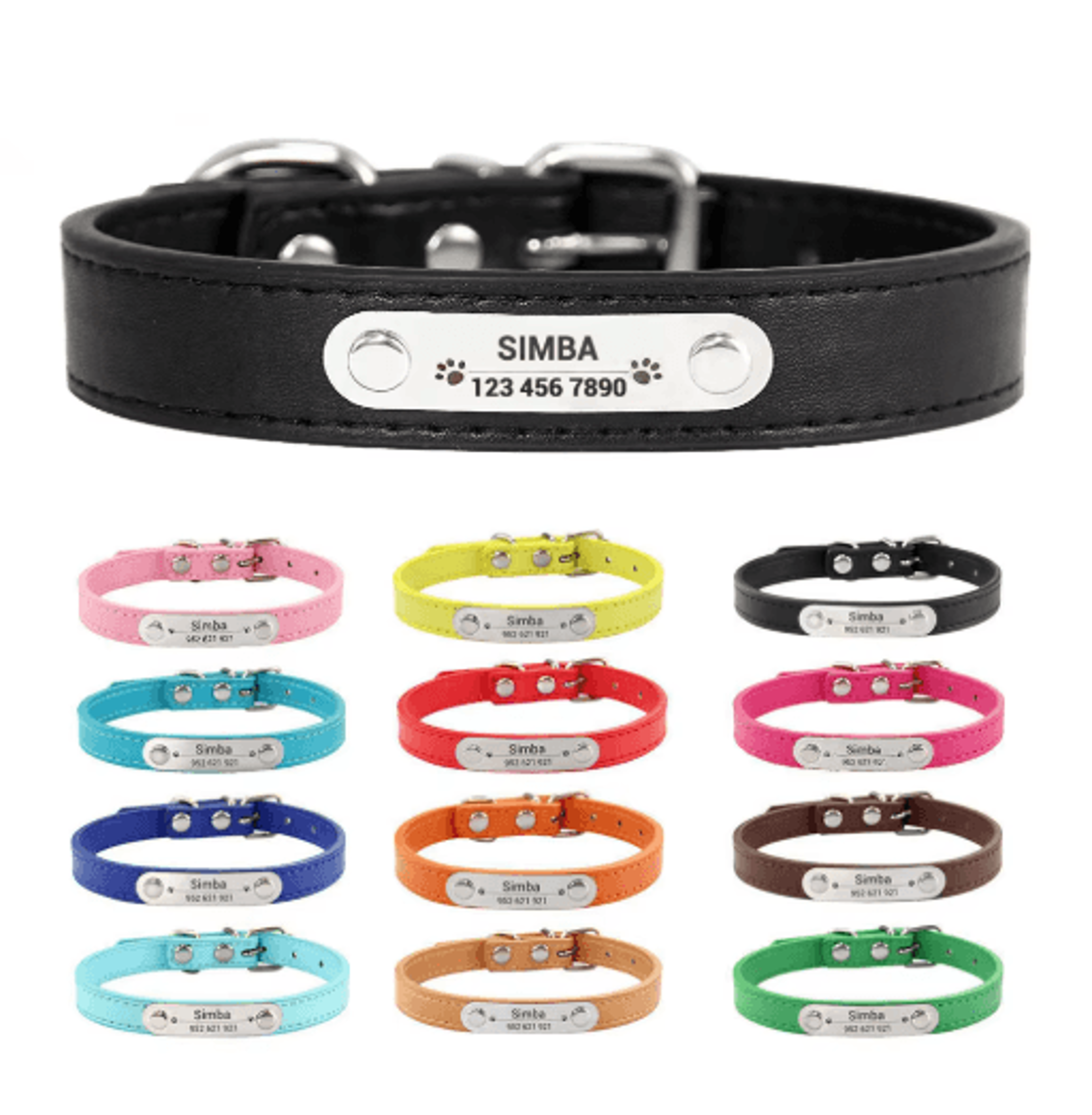 personalized pu leather dog collar with engraved name id anti lost pet collar