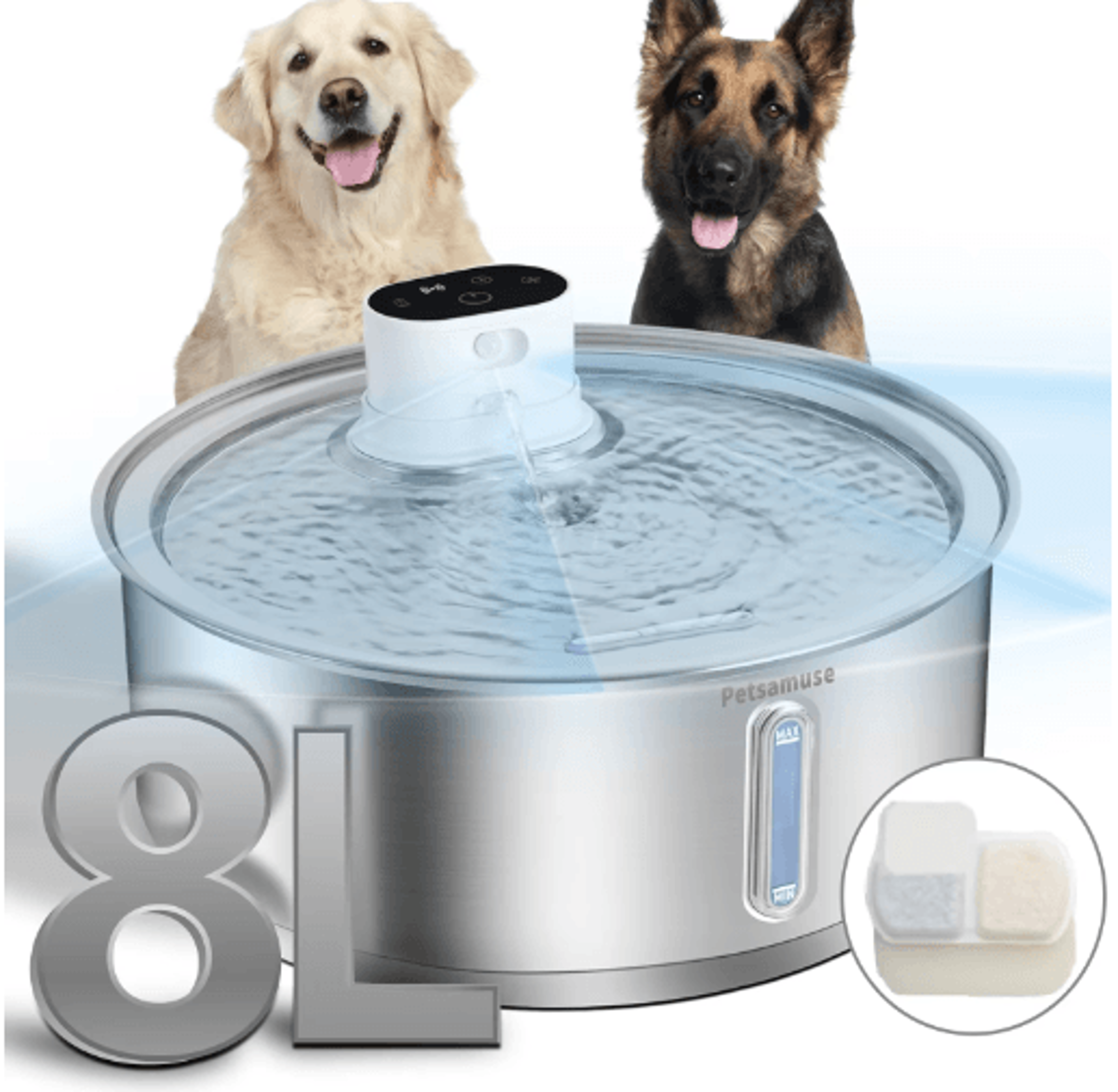 petavista 8l wireless dog water fountain – automatic stainless steel pet water dispenser