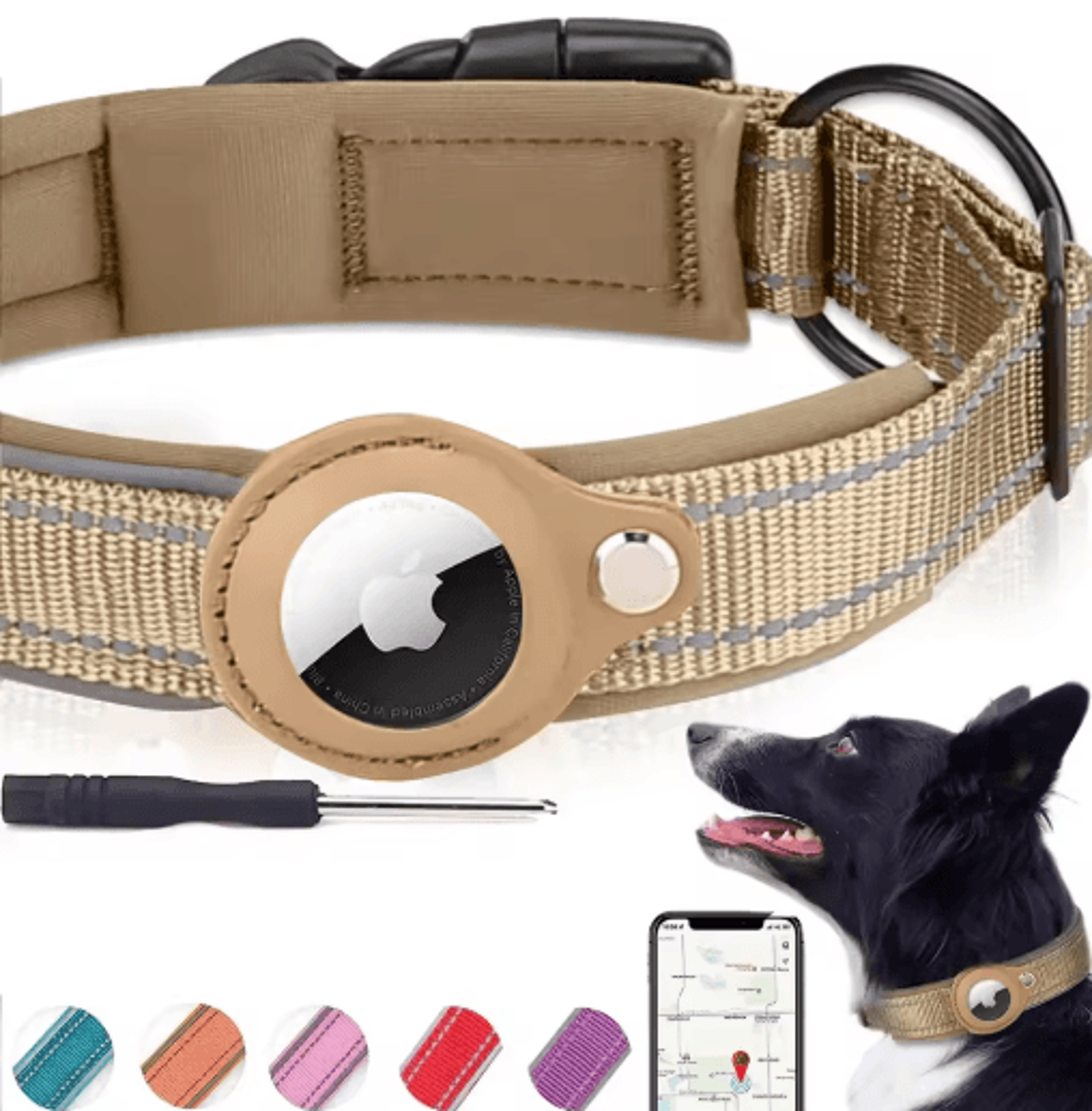 reflective airtag dog collar – waterproof anti-lost pet tracking collar