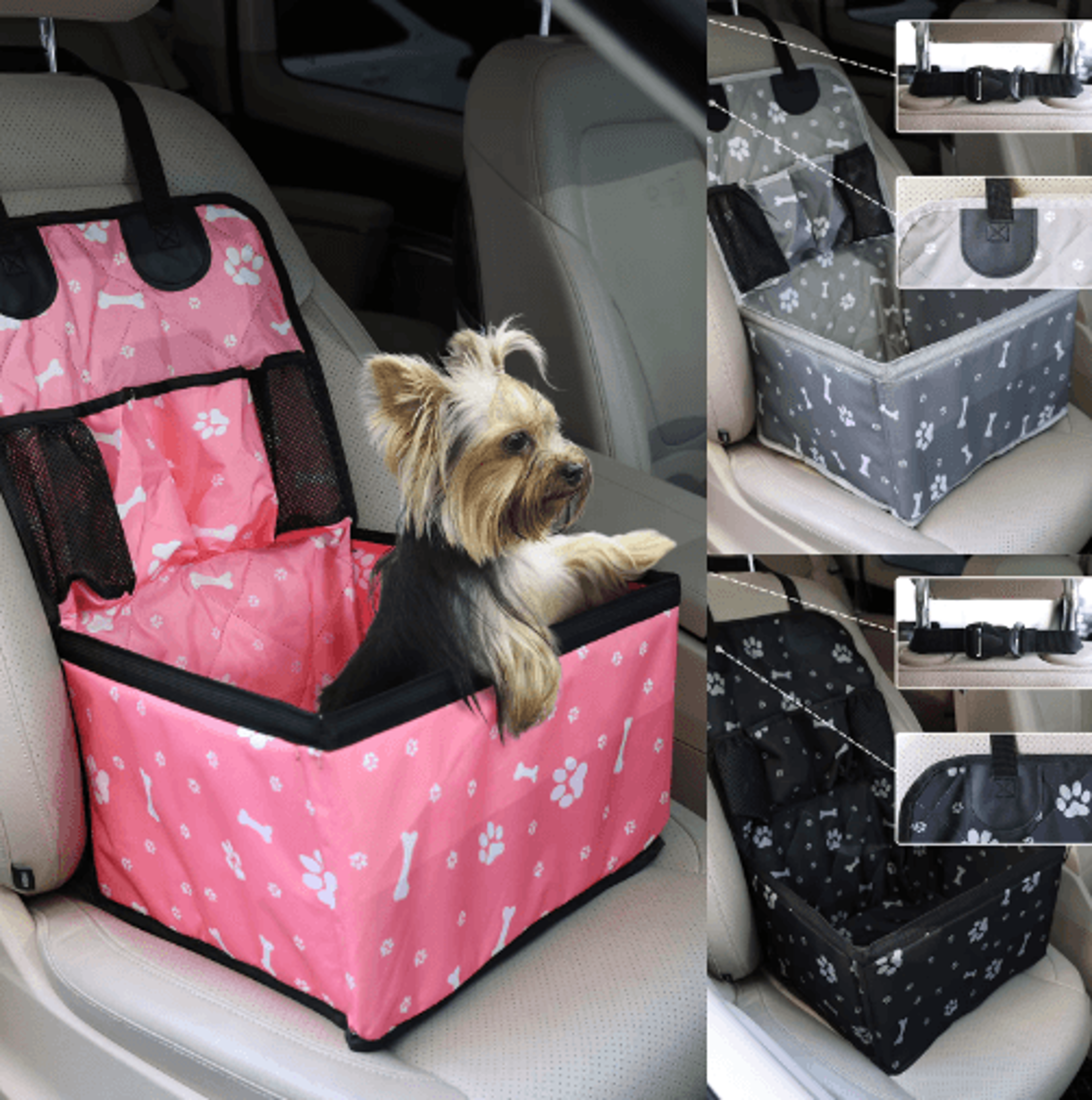 saferide travel dog car seat with storage pockets for small & medium dogs