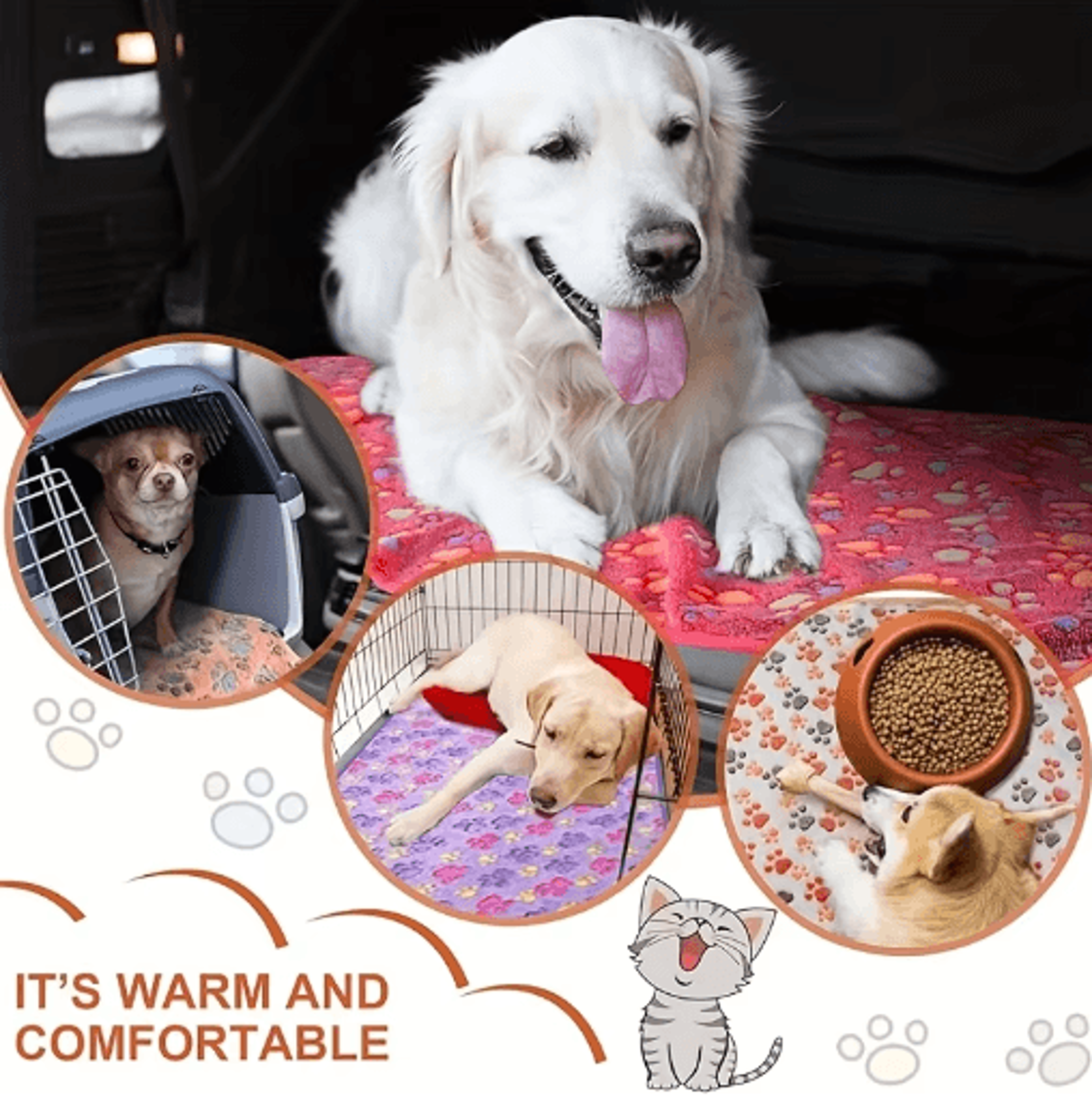 cozypaw flannel pet blanket – soft paw print puppy & cat blanket for warmth & comfort