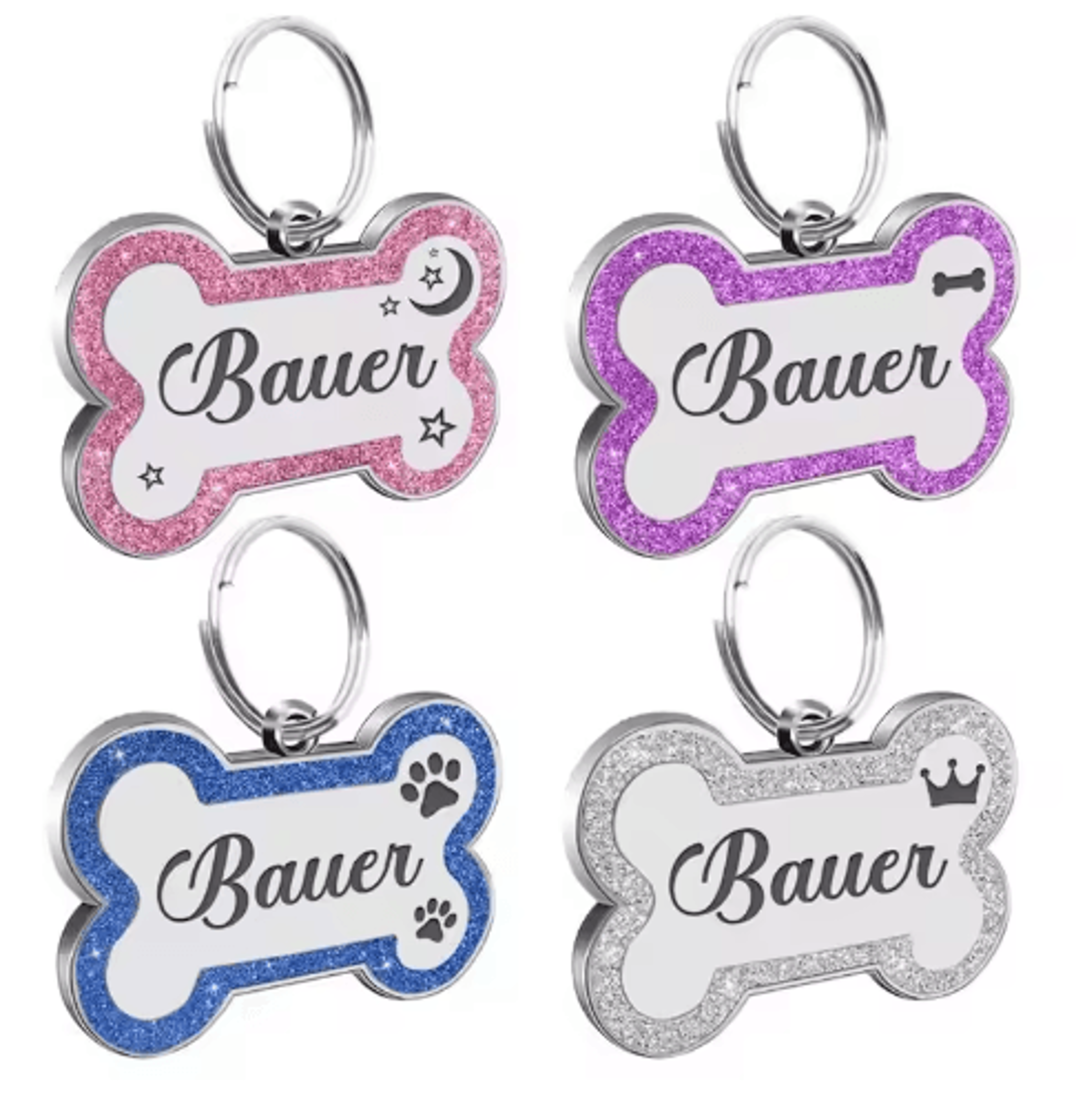 sparktag custom glitter pet id tag – double-sided personalized dog & cat name pendant