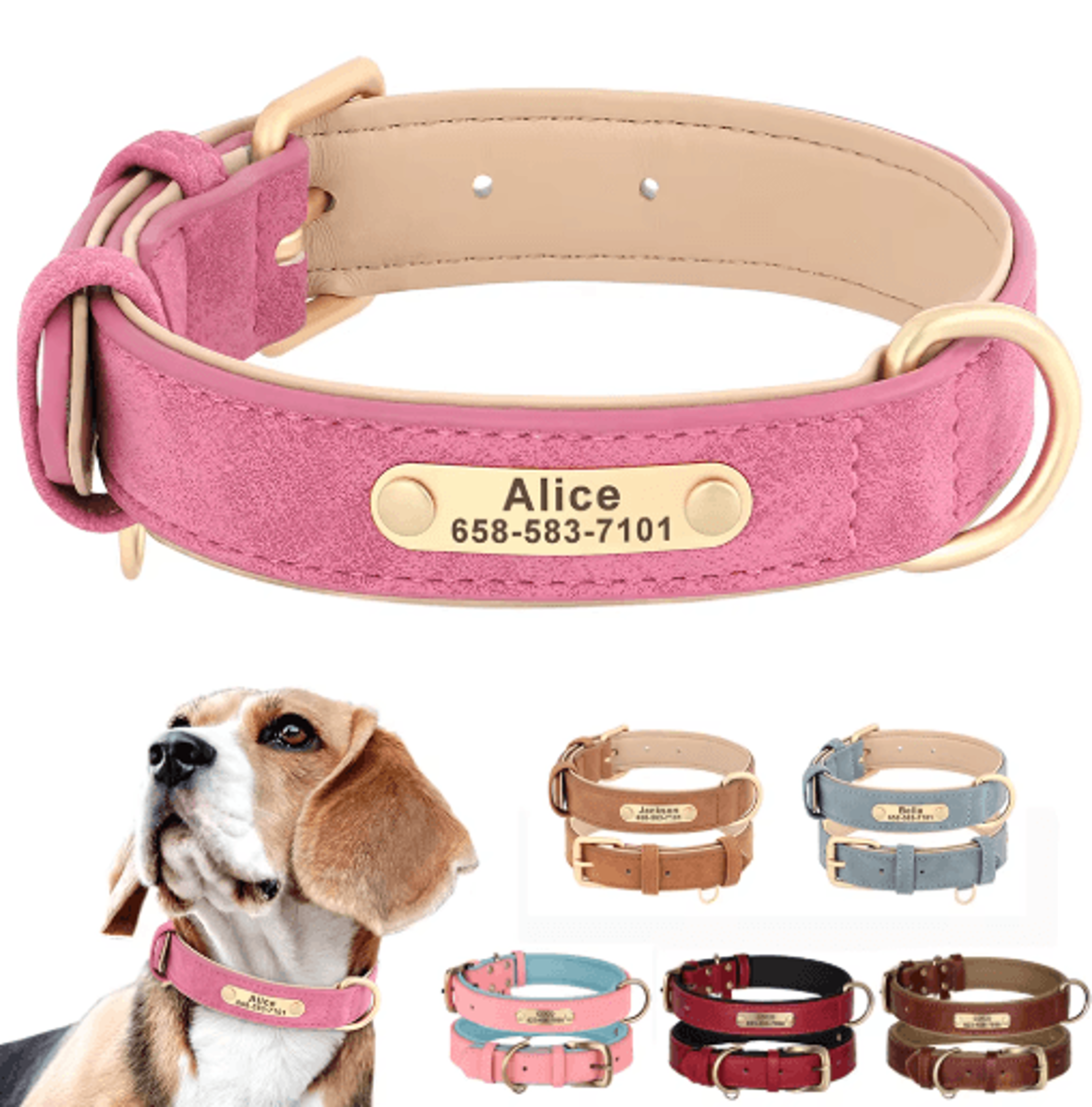 personalized pu leather dog collar with free engraved nameplate for all dog sizes