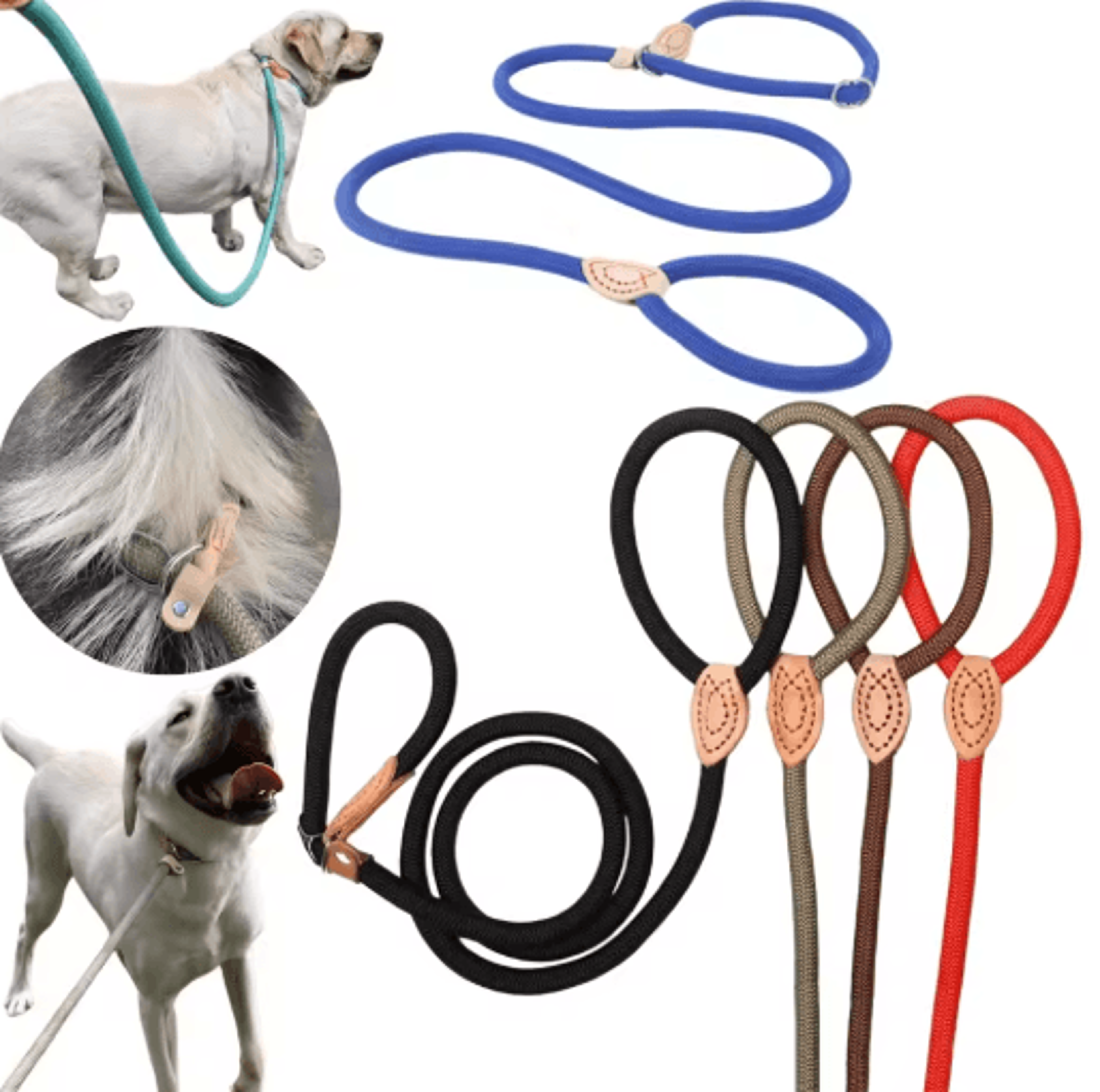heavy duty braided rope dog leash with adjustable slip collar 1.5m/1.8m training lead