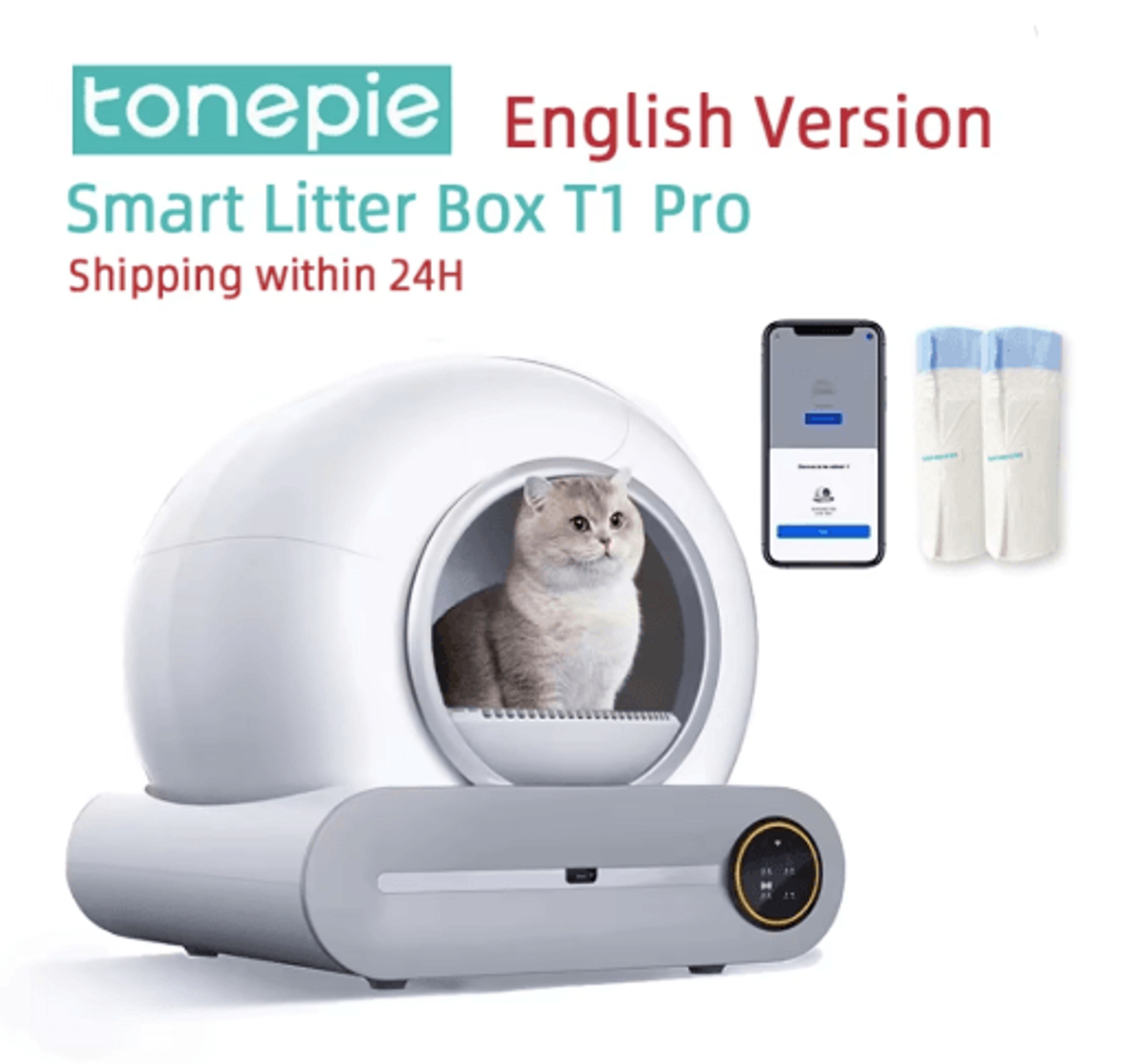 tonepie 65l automatic smart cat litter box – fully enclosed self-cleaning pet toilet (english version)