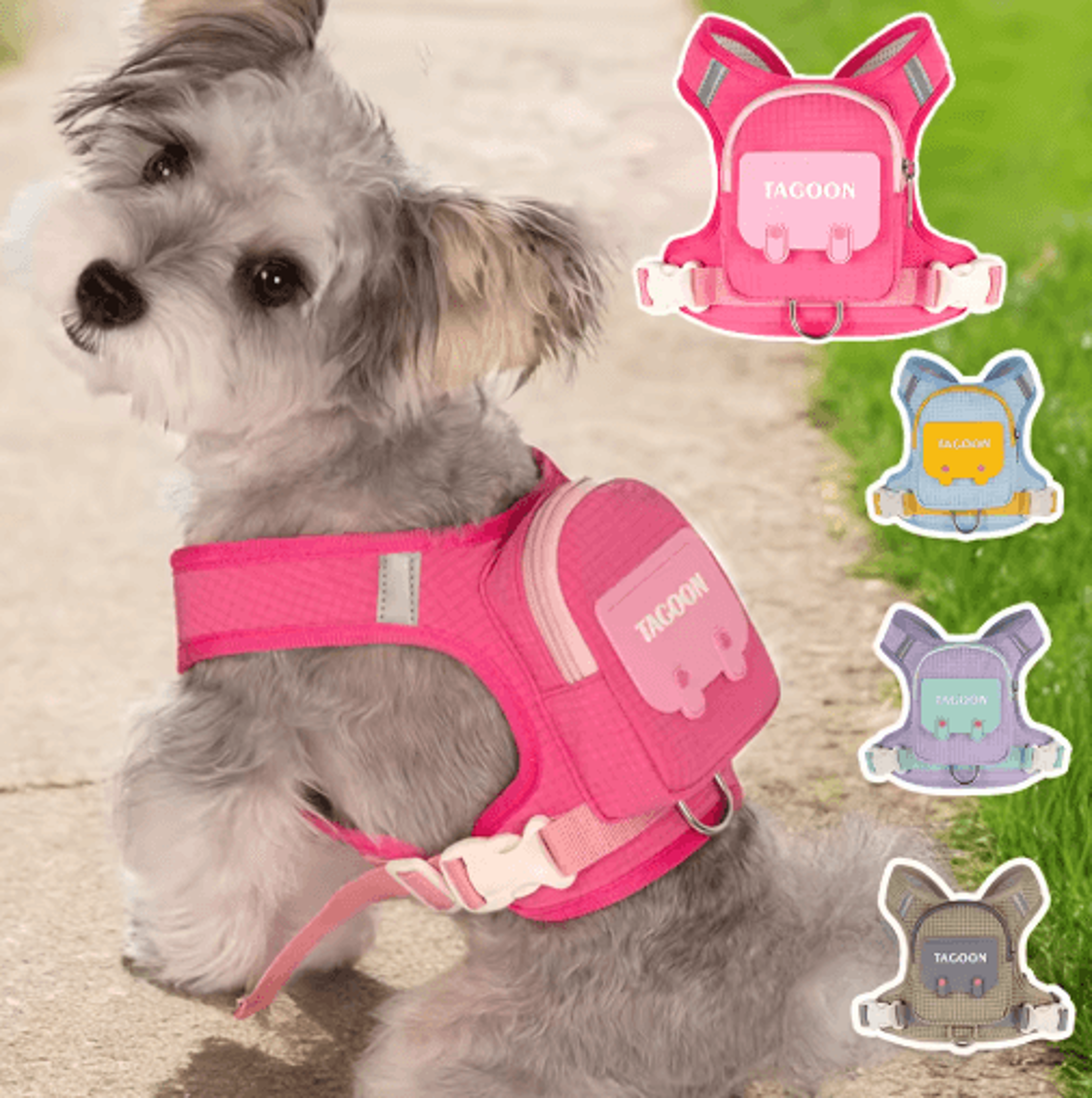 adjustable reflective dog & cat harness with leash and backpack set