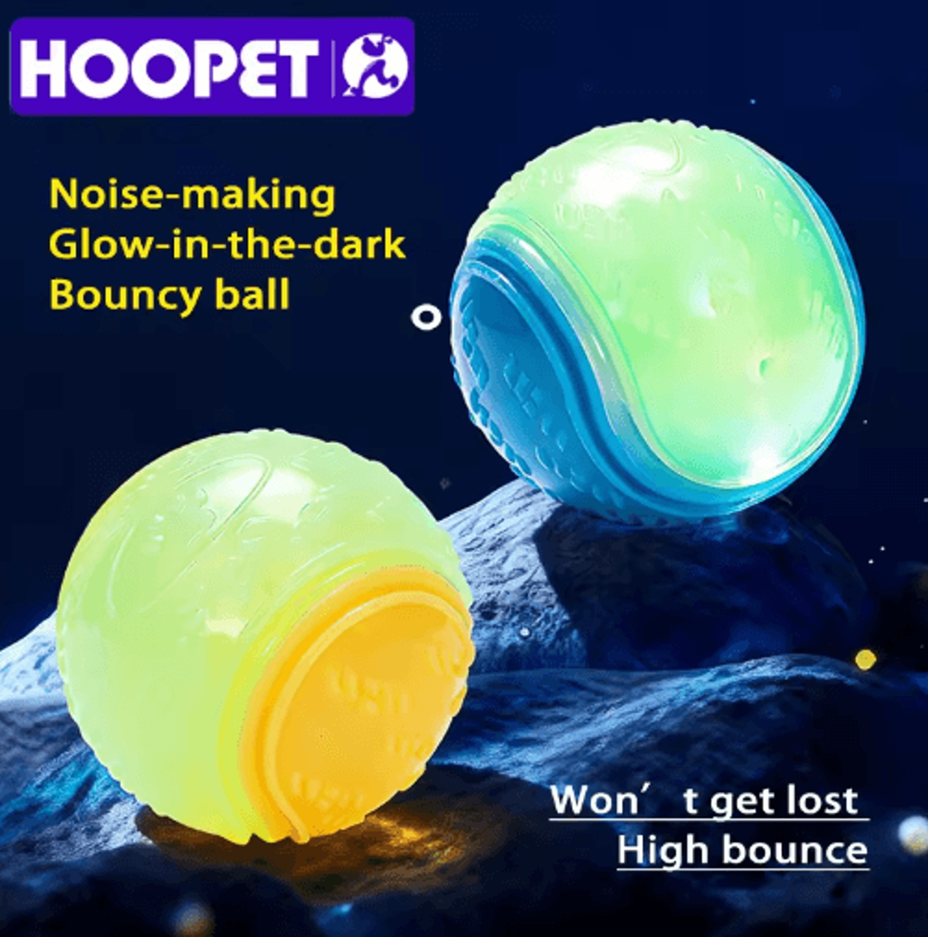 hoopet glow dog toy ball – durable rubber fetch ball for active dogs & puppies