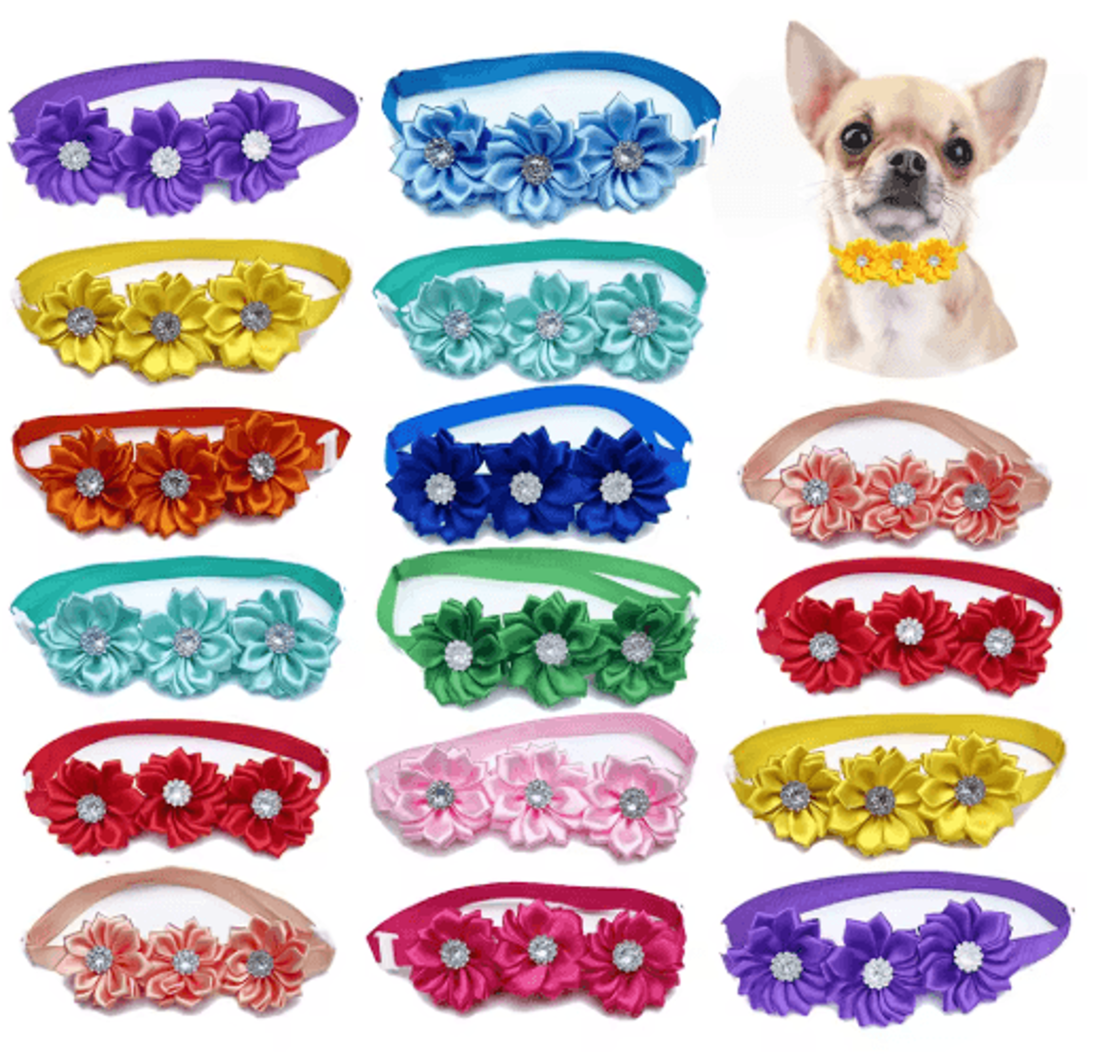50/100pcs dog bow tie & flower collar set with diamond accessories for dogs & cats