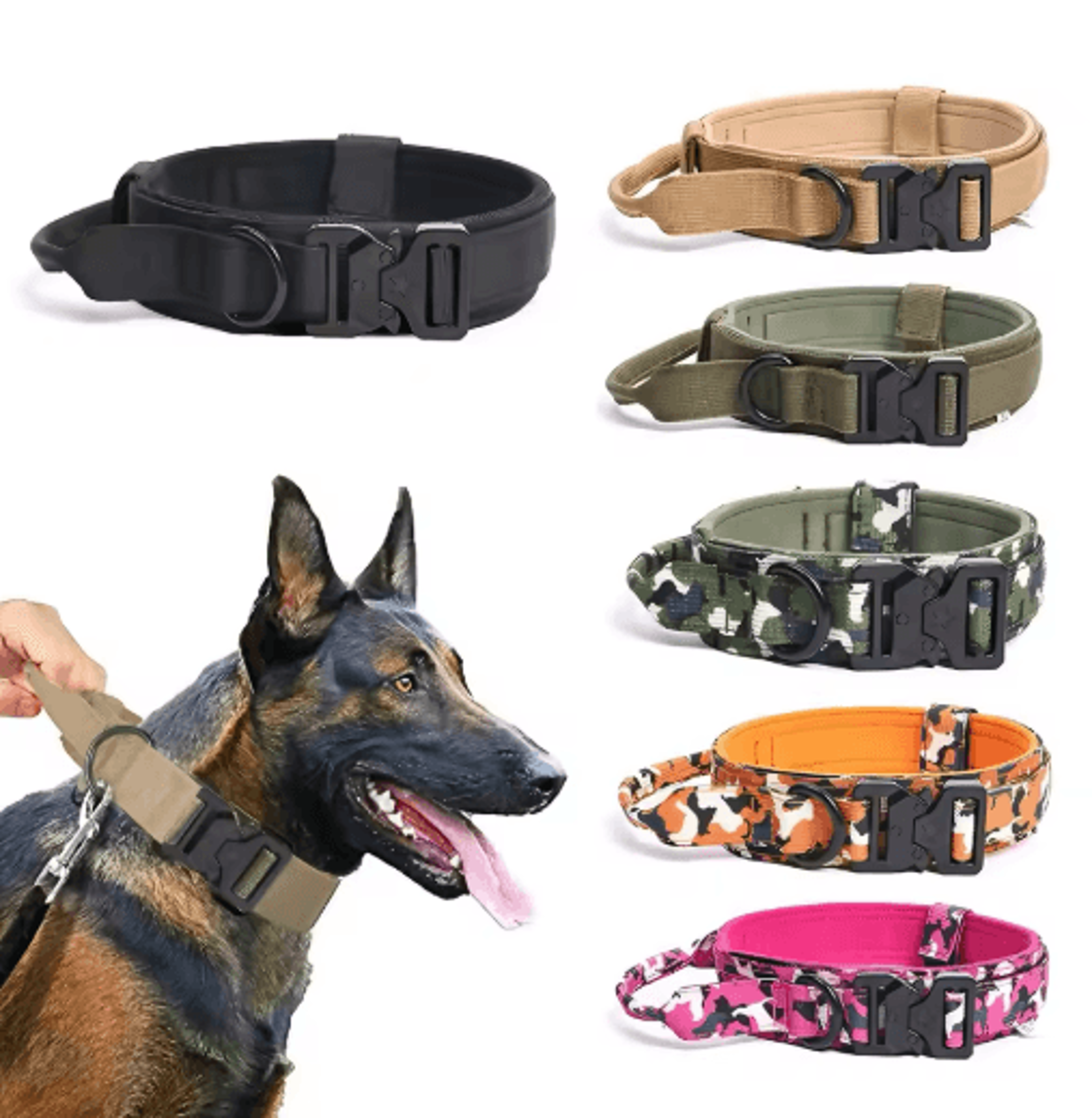 adjustable tactical dog collar & traction rope for medium & large dogs