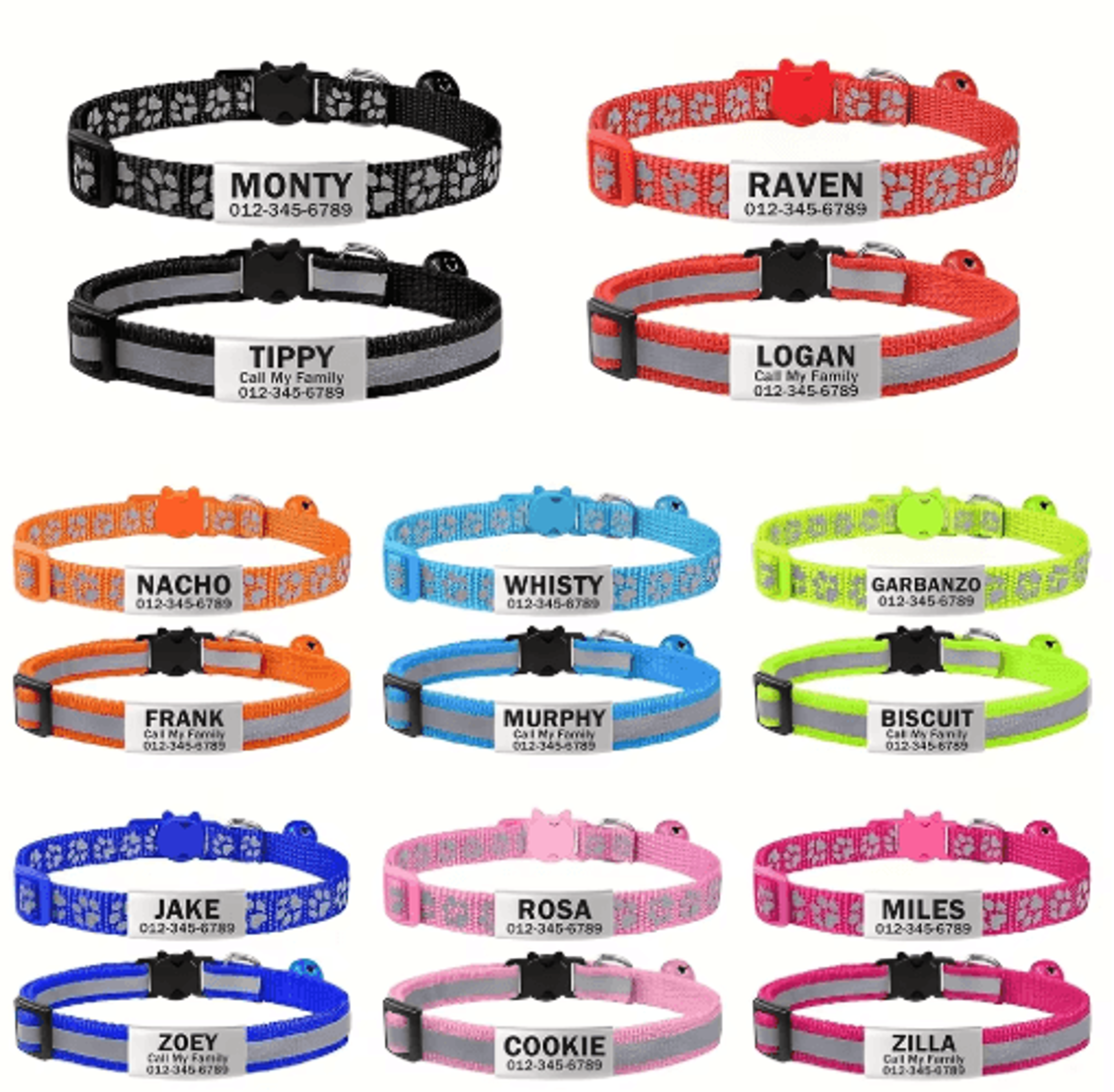 2pcs personalized reflective cat & puppy collar set with free engraved id tag