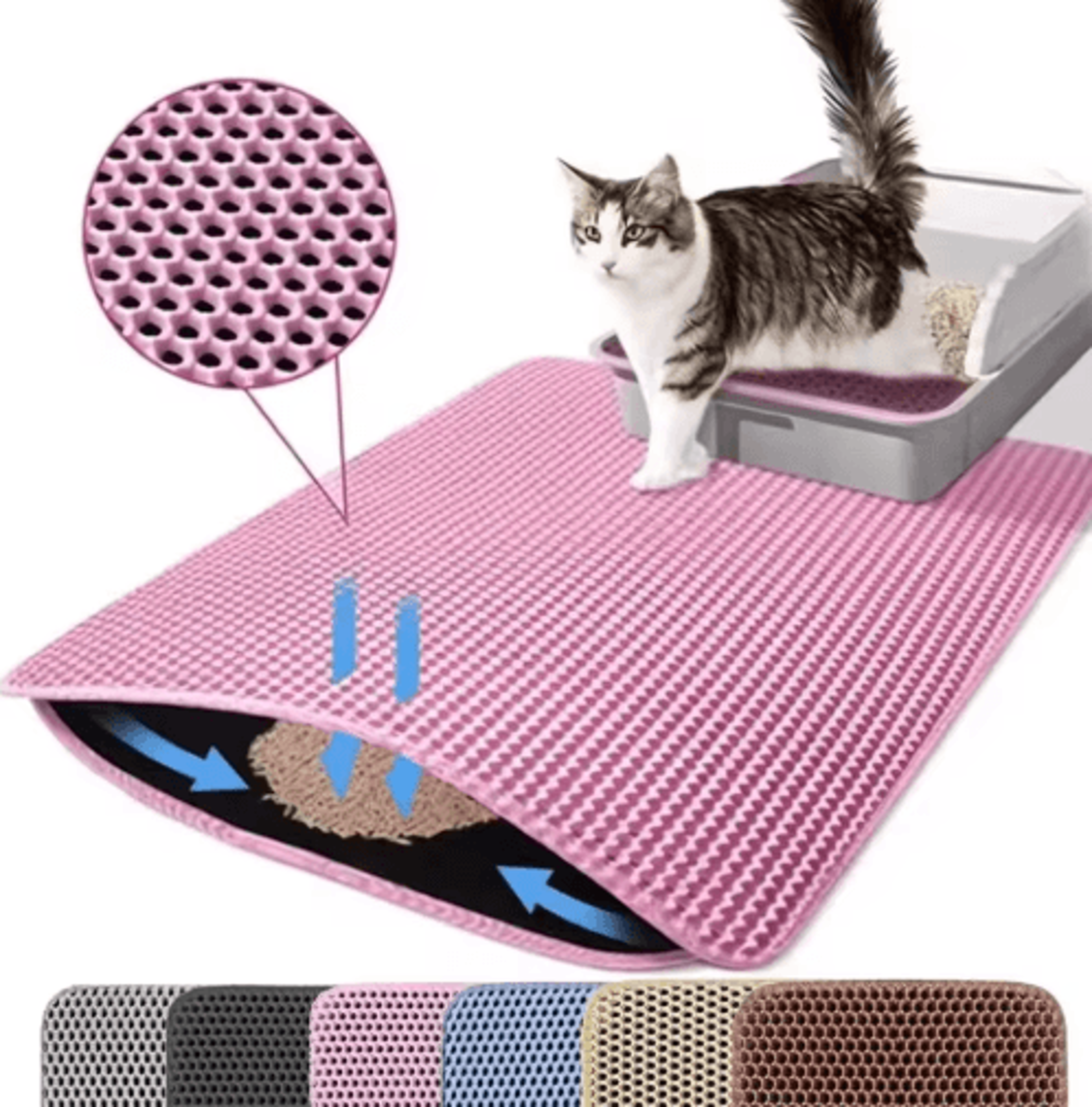 waterproof double layer cat litter mat – non-slip washable pet litter box pad