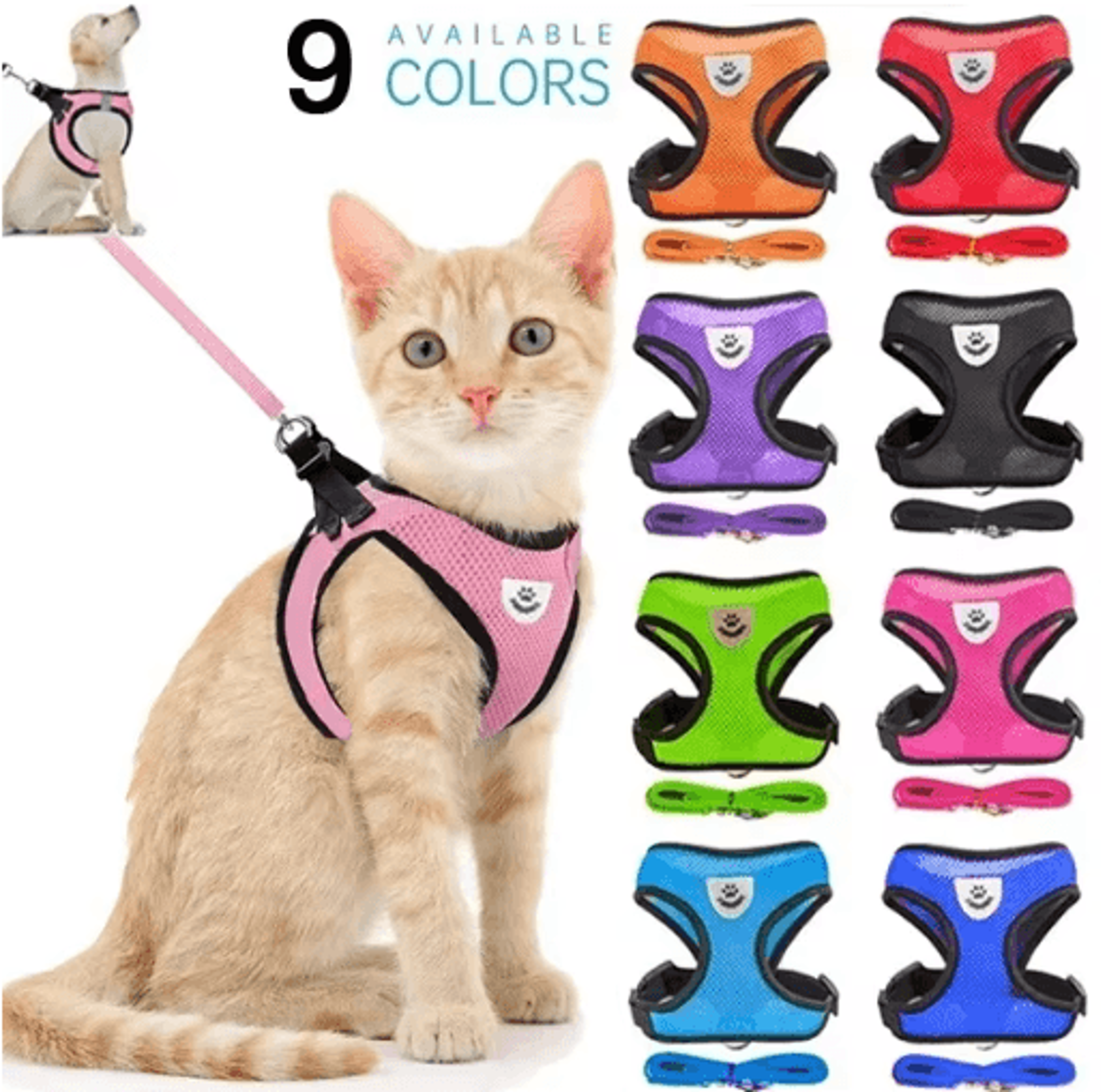 soft breathable mesh pet harness & leash set for dogs, puppies & cats