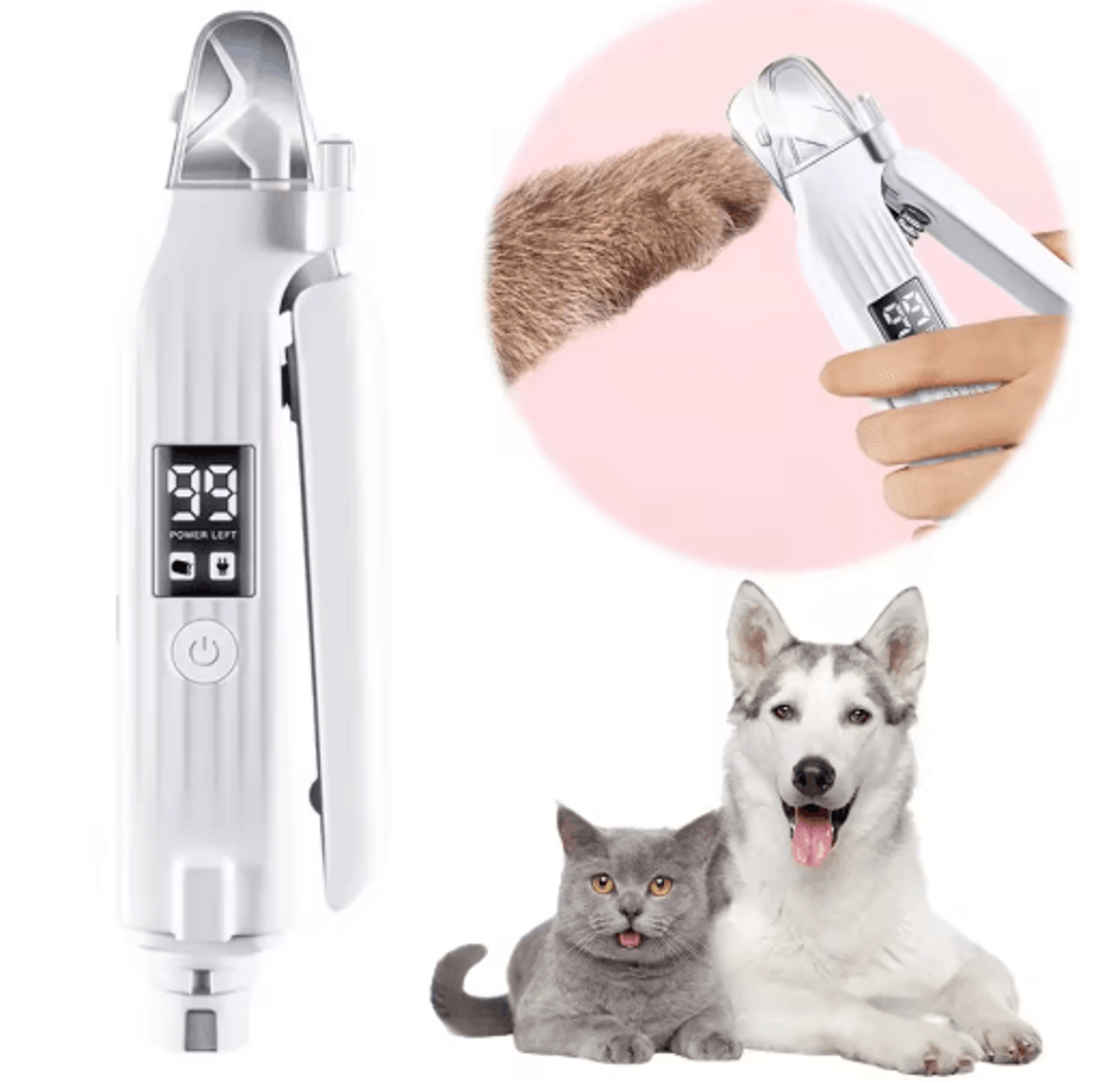 2-in-1 electric dog nail grinder & clipper with led light – rechargeable pet nail trimmer for dogs & cats