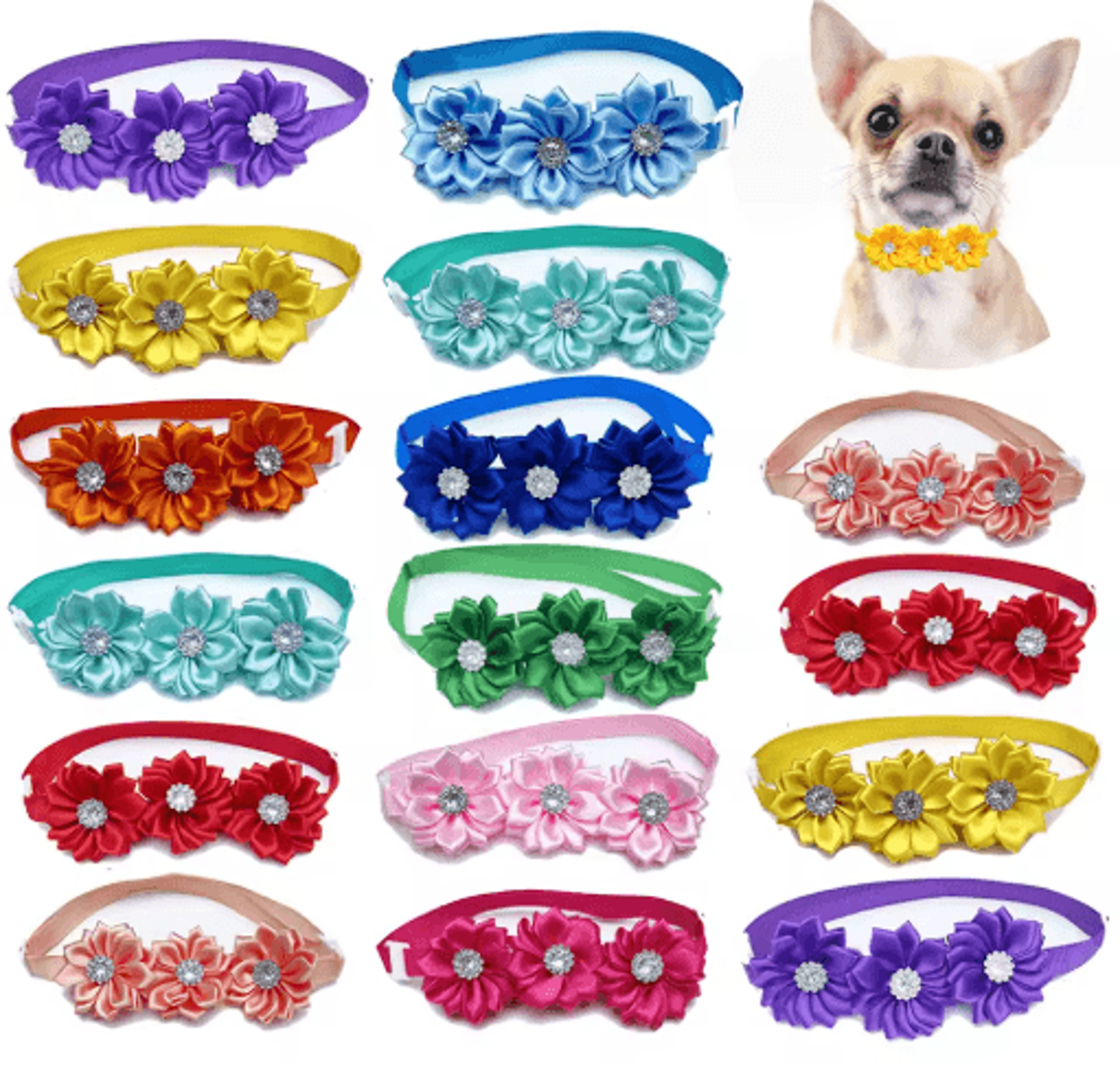cute flower pet bow ties with diamond accents – colorful grooming accessories for dogs & cats (50/100pcs)