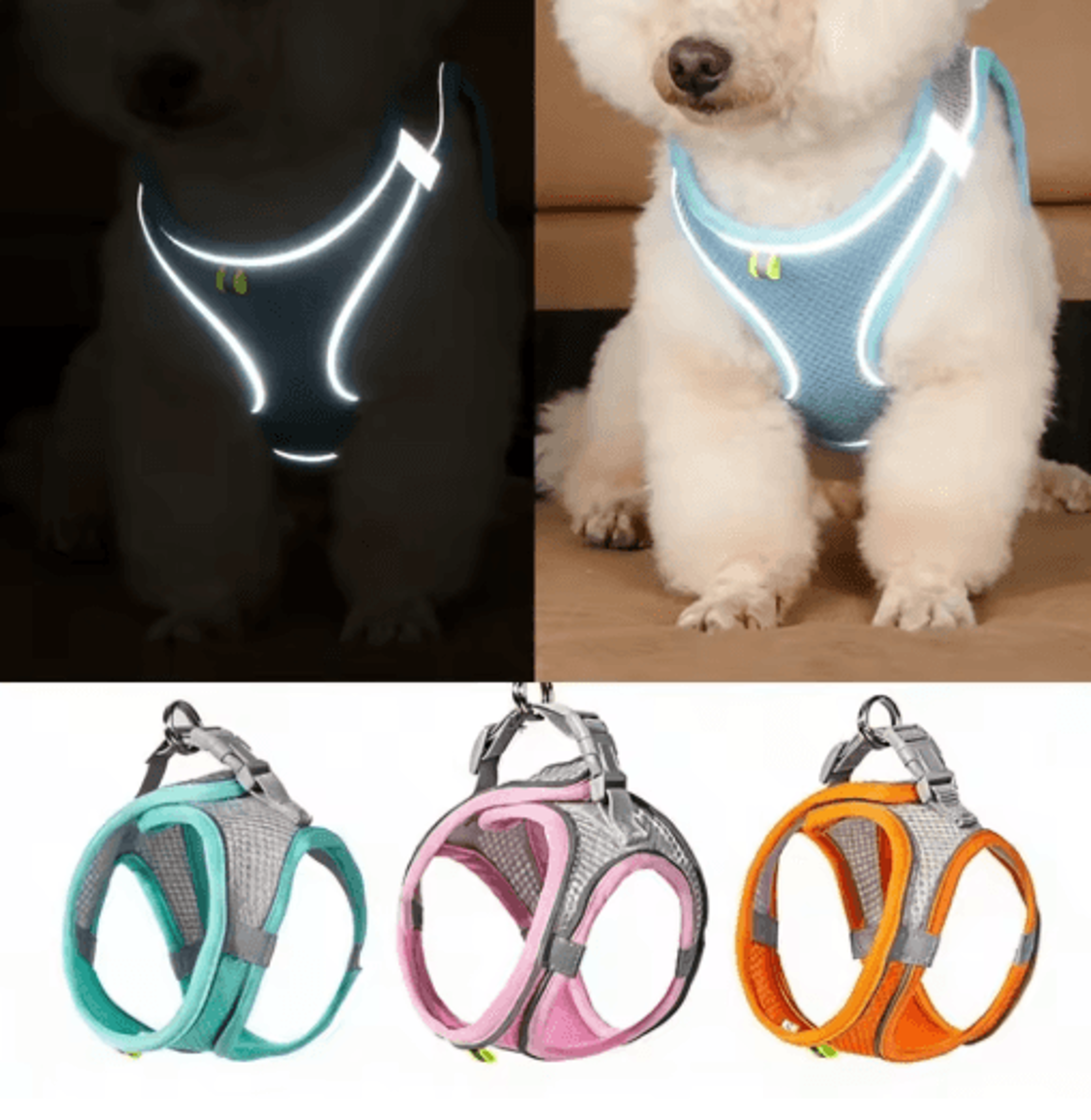 reflective breathable pet harness & leash set for small & medium dogs and cats