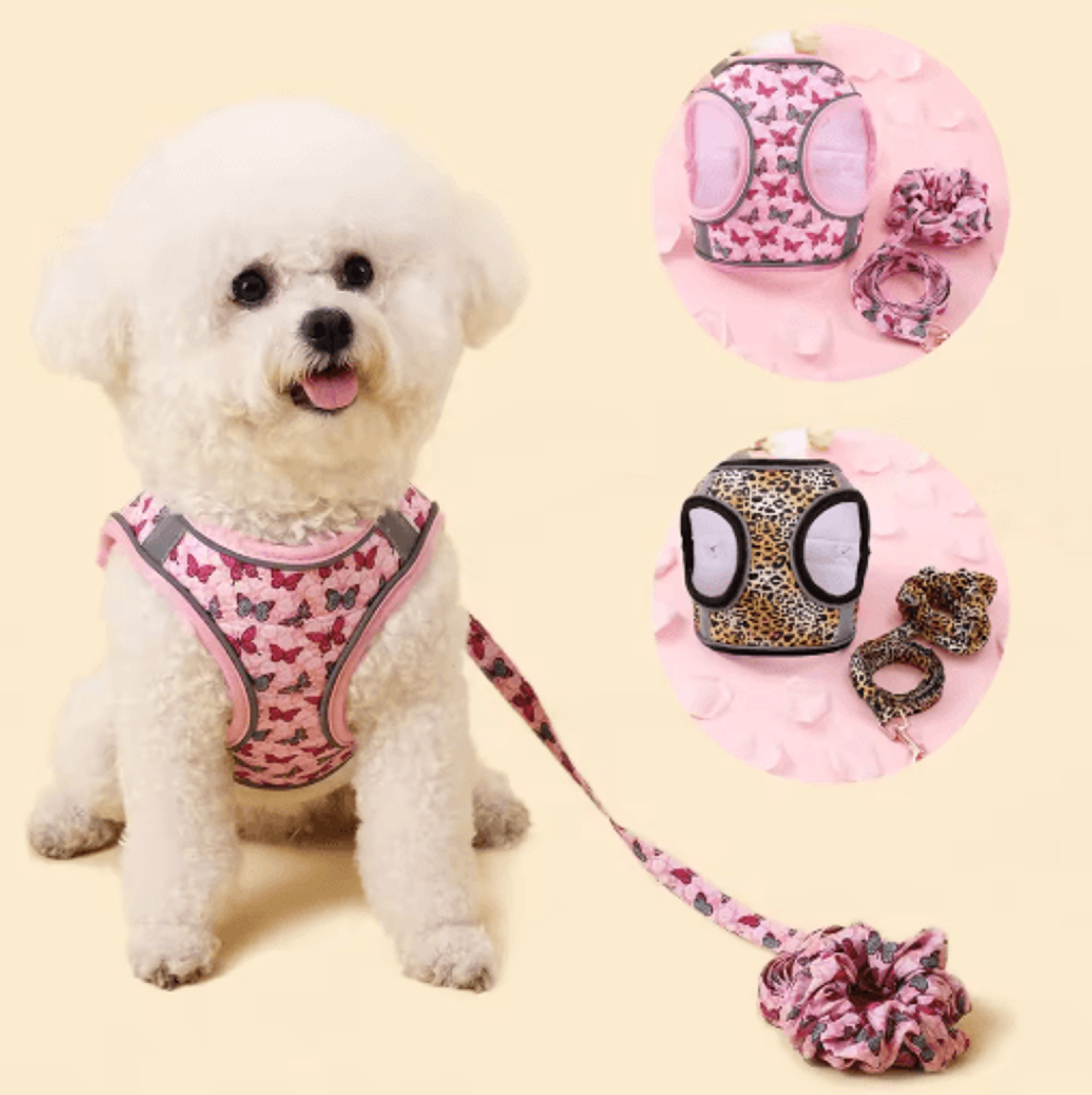 soft winter small pet harness & leash set cute warm vest harness with traction bracelet