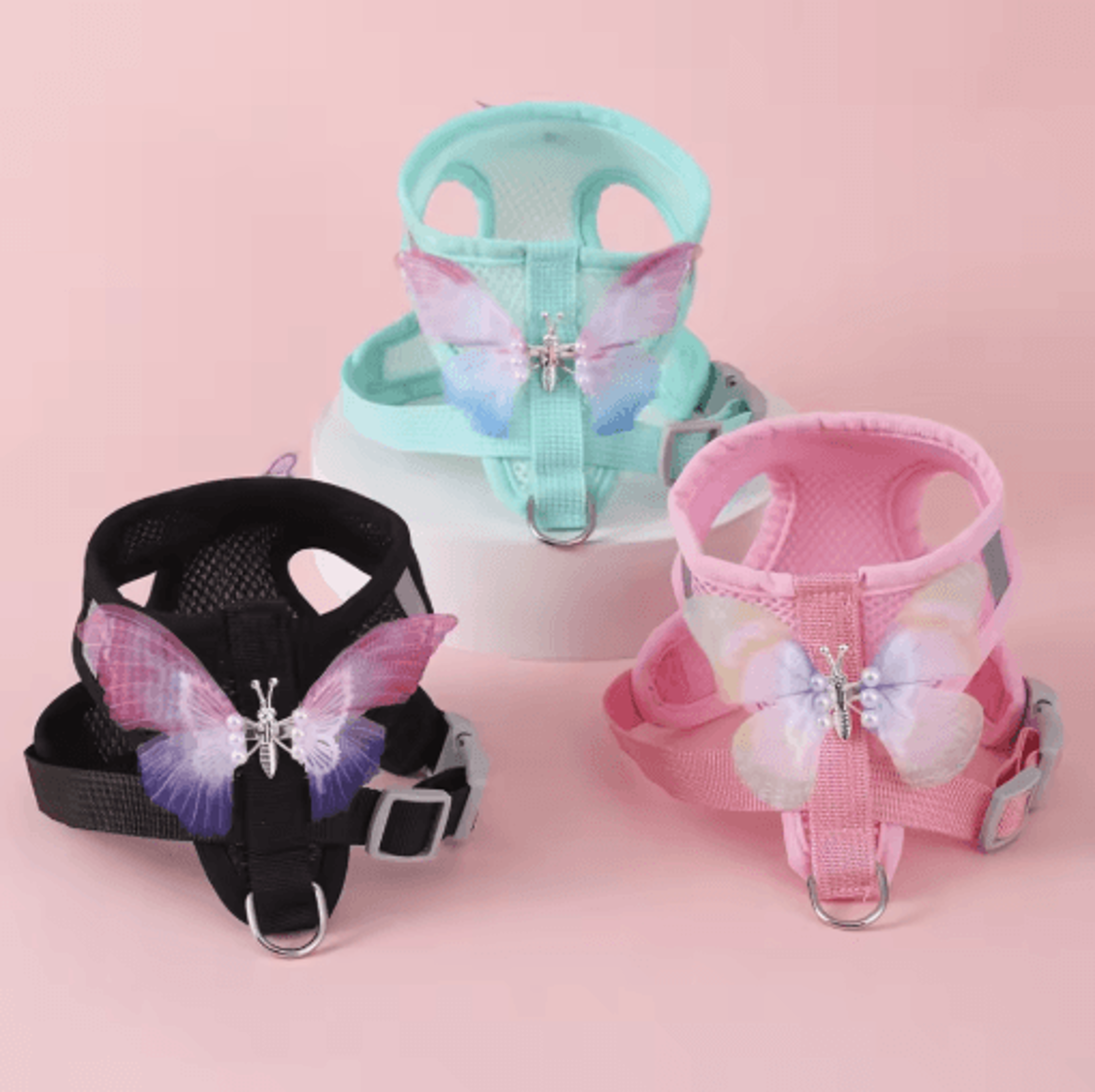 butterfly breathable cat & small dog harness set with leash