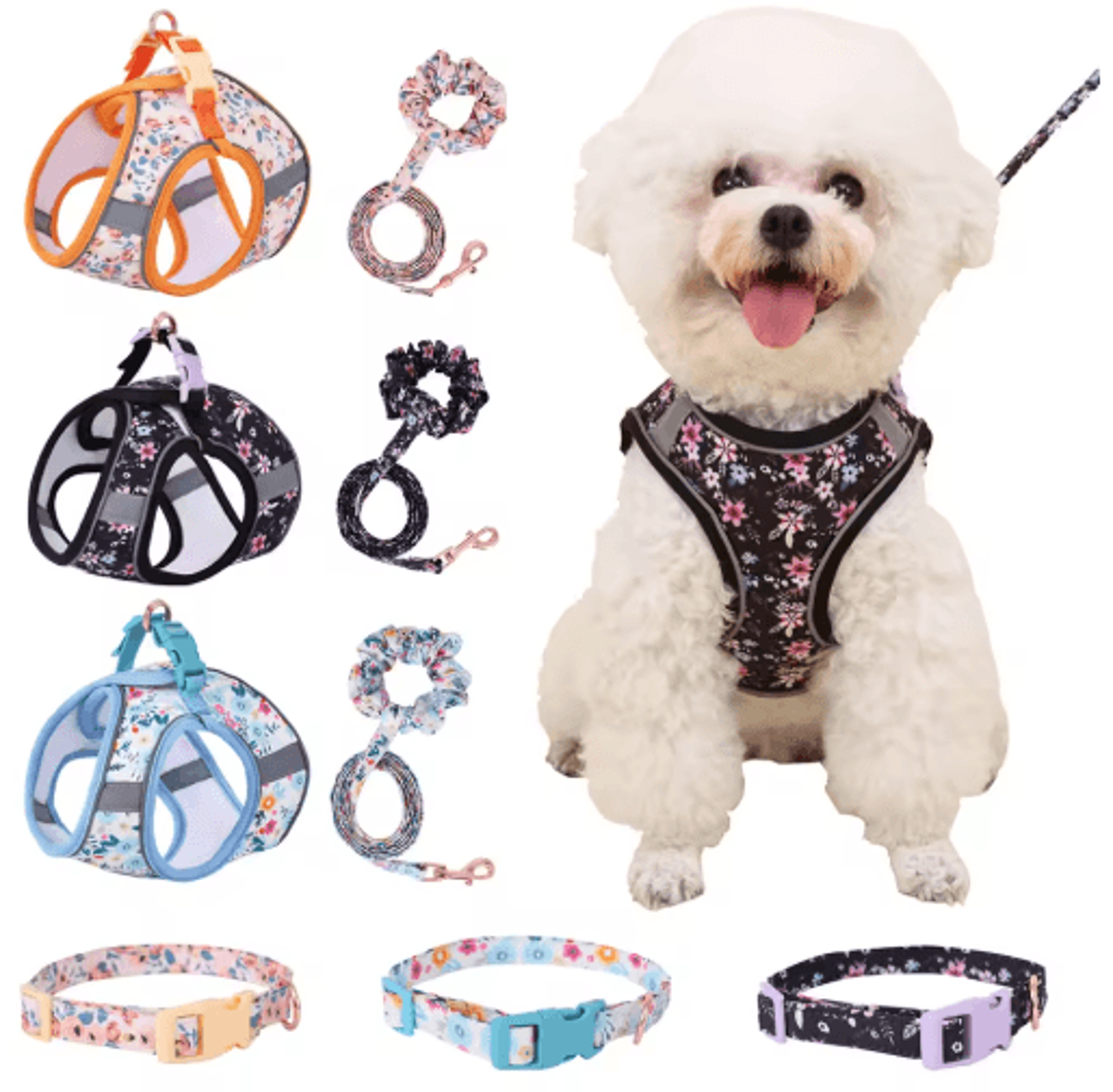 cute small dog harness & leash set – soft adjustable puppy vest with cat collar accessories