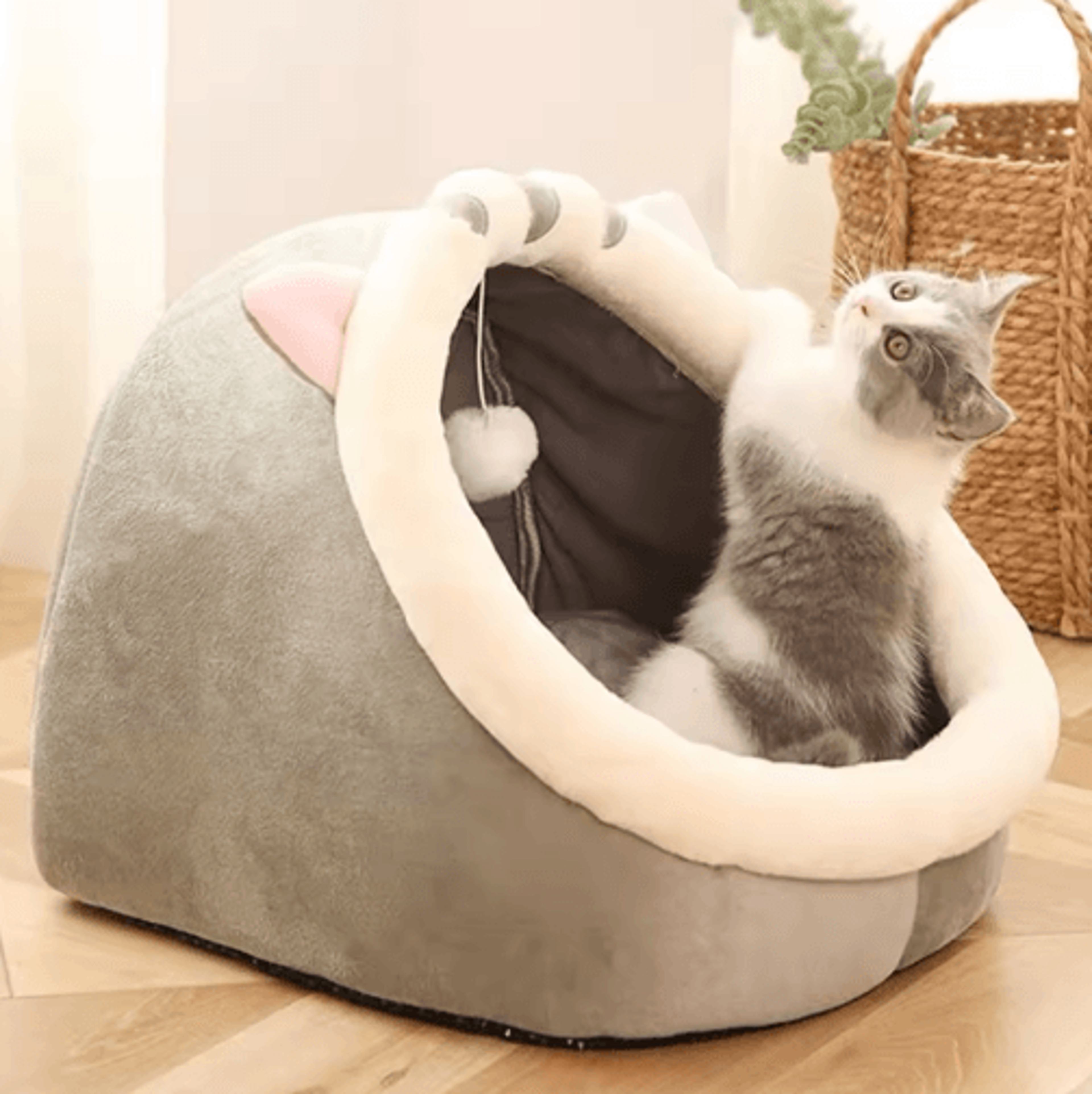 warm semi-closed cat nest bed – cozy all-season pet sleeping house for cats & small pets