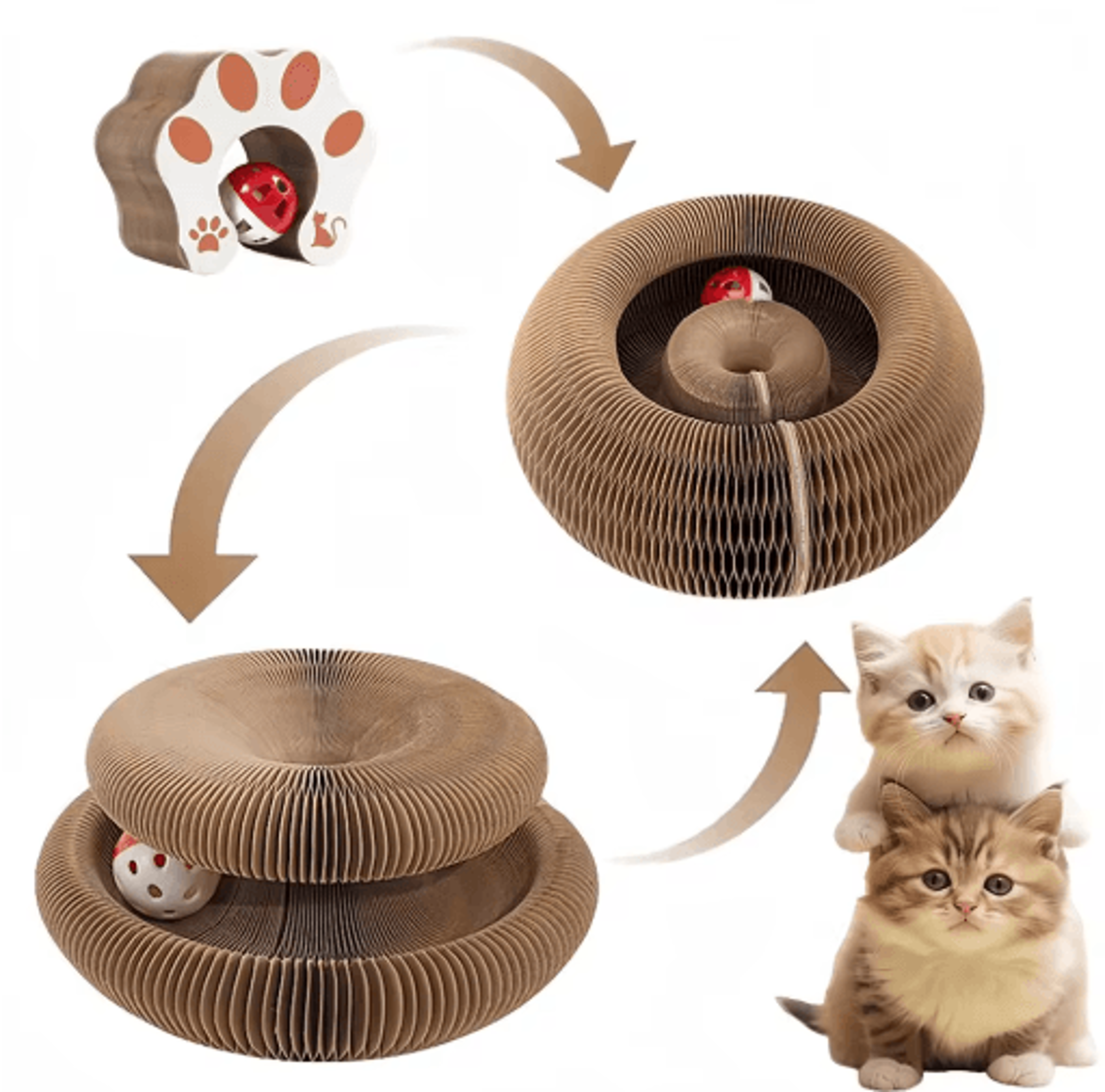 foldable cat scratcher toy – multi-level cardboard claw sharpener with bell & catnip