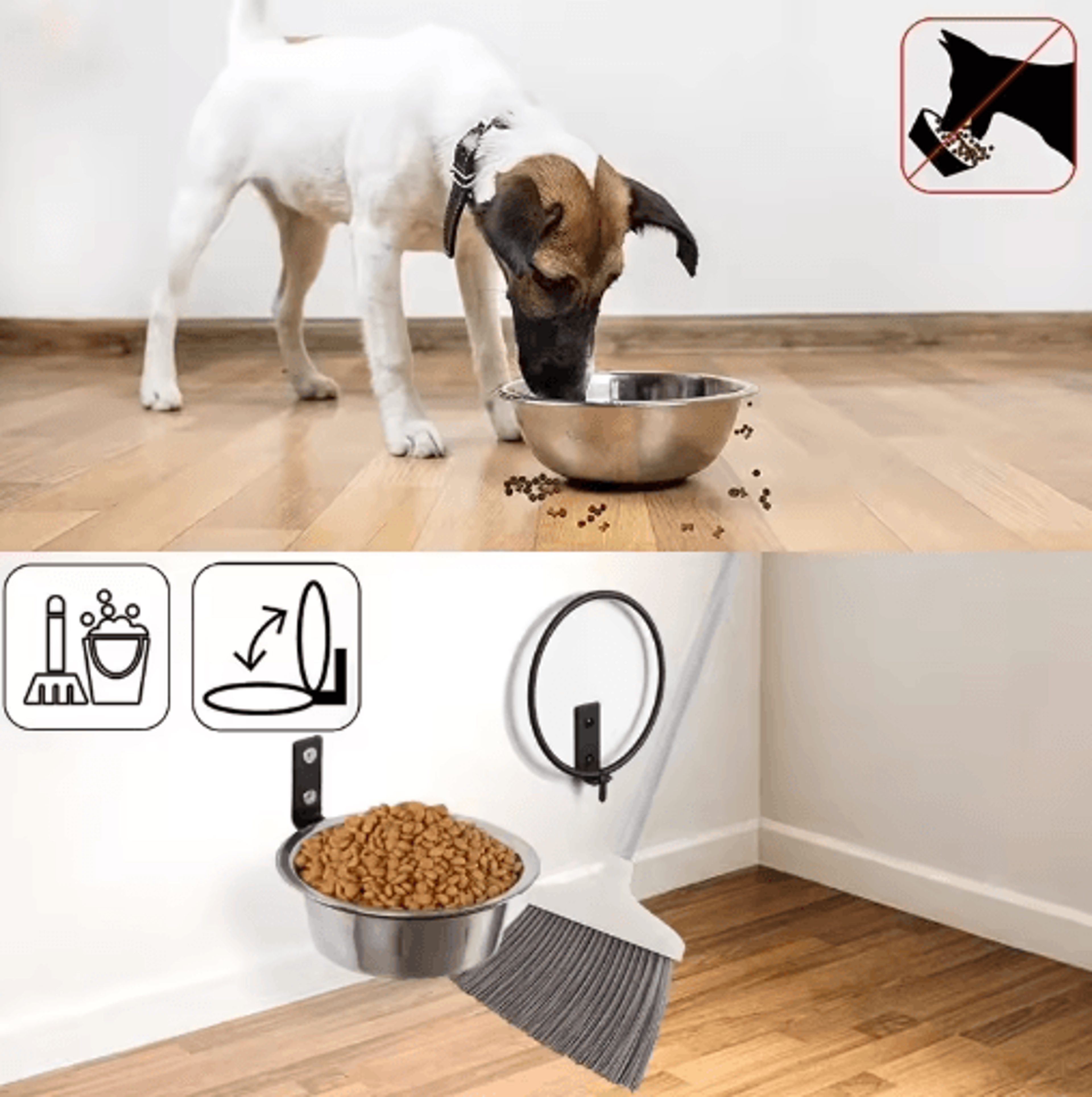 wall mounted stainless steel elevated pet feeding bowl for dogs & cats