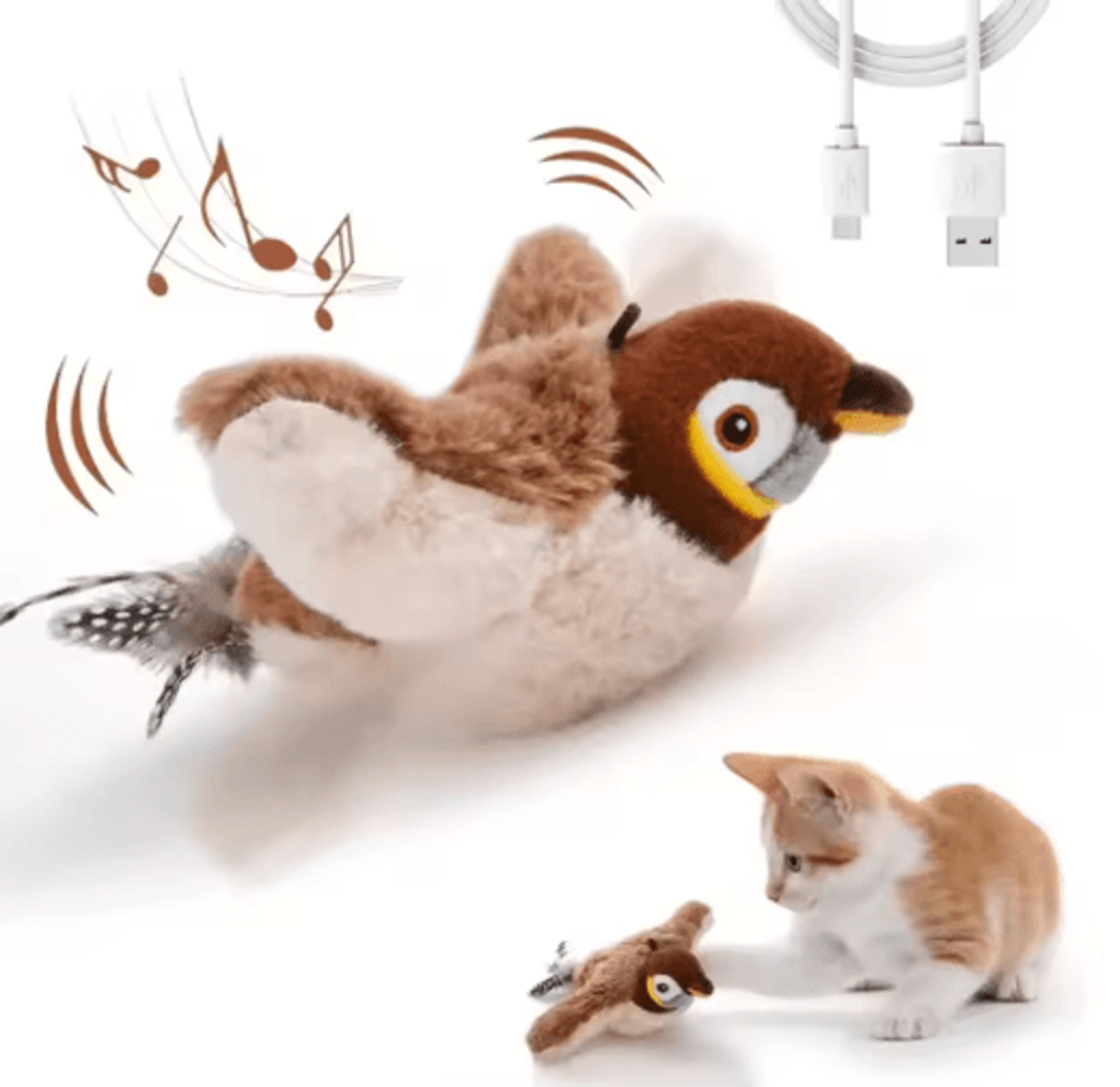 rechargeable chirping & flapping bird interactive cat toy