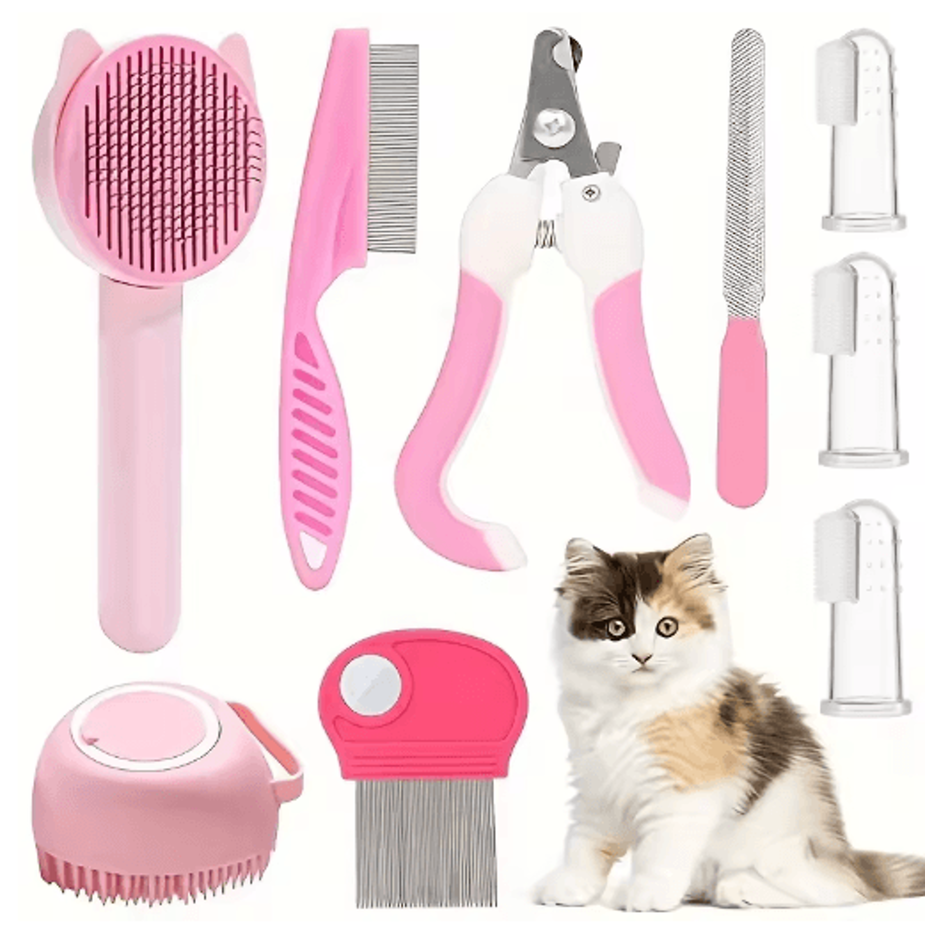 8pcs pet grooming & self cleaning beauty kit for cats & dogs